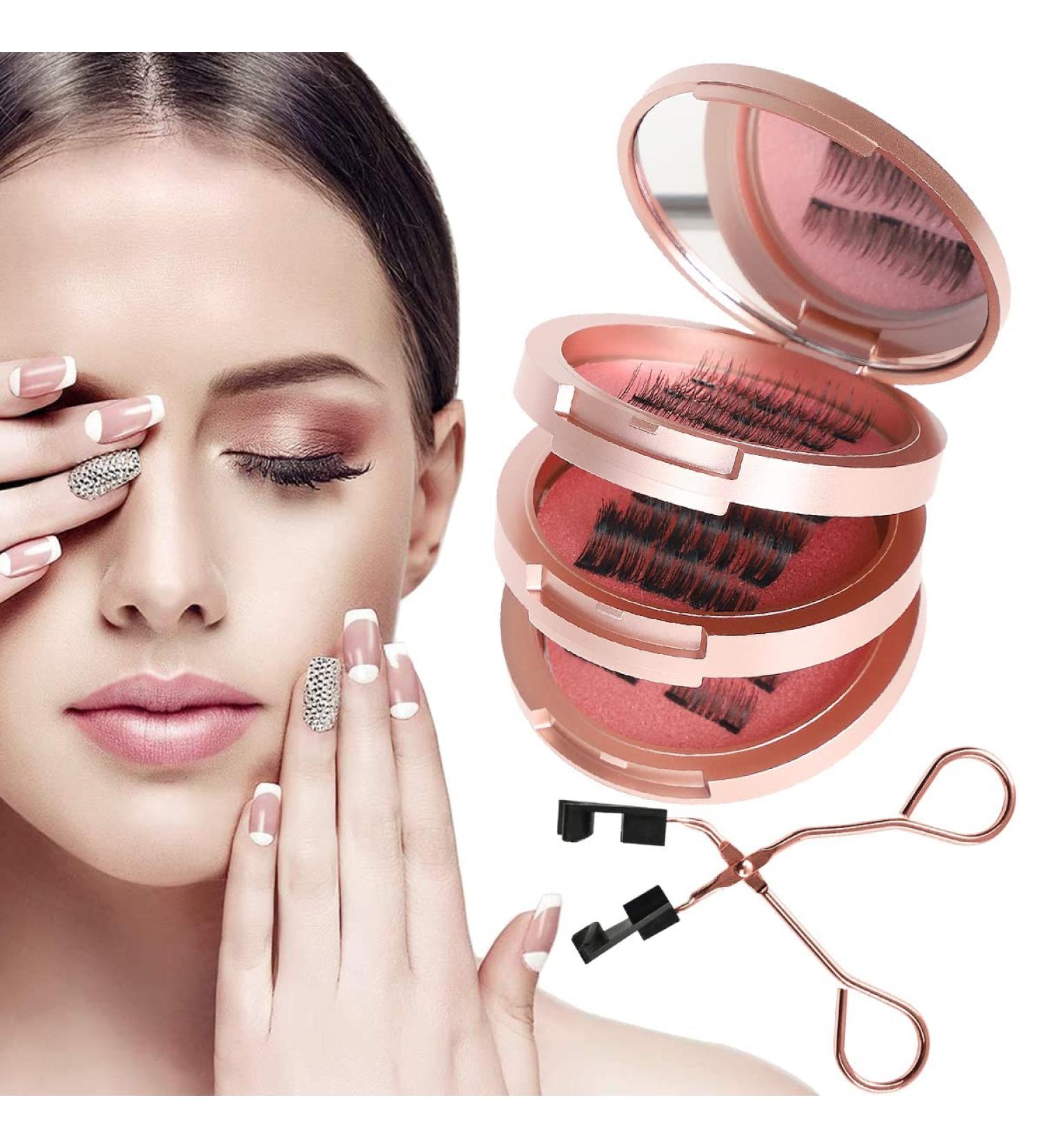 4 Pairs Magnetic Eyelashes - Reusable Natural Look False Lashes Set in Pink with Applicator - Buy Online on GoSupps.com