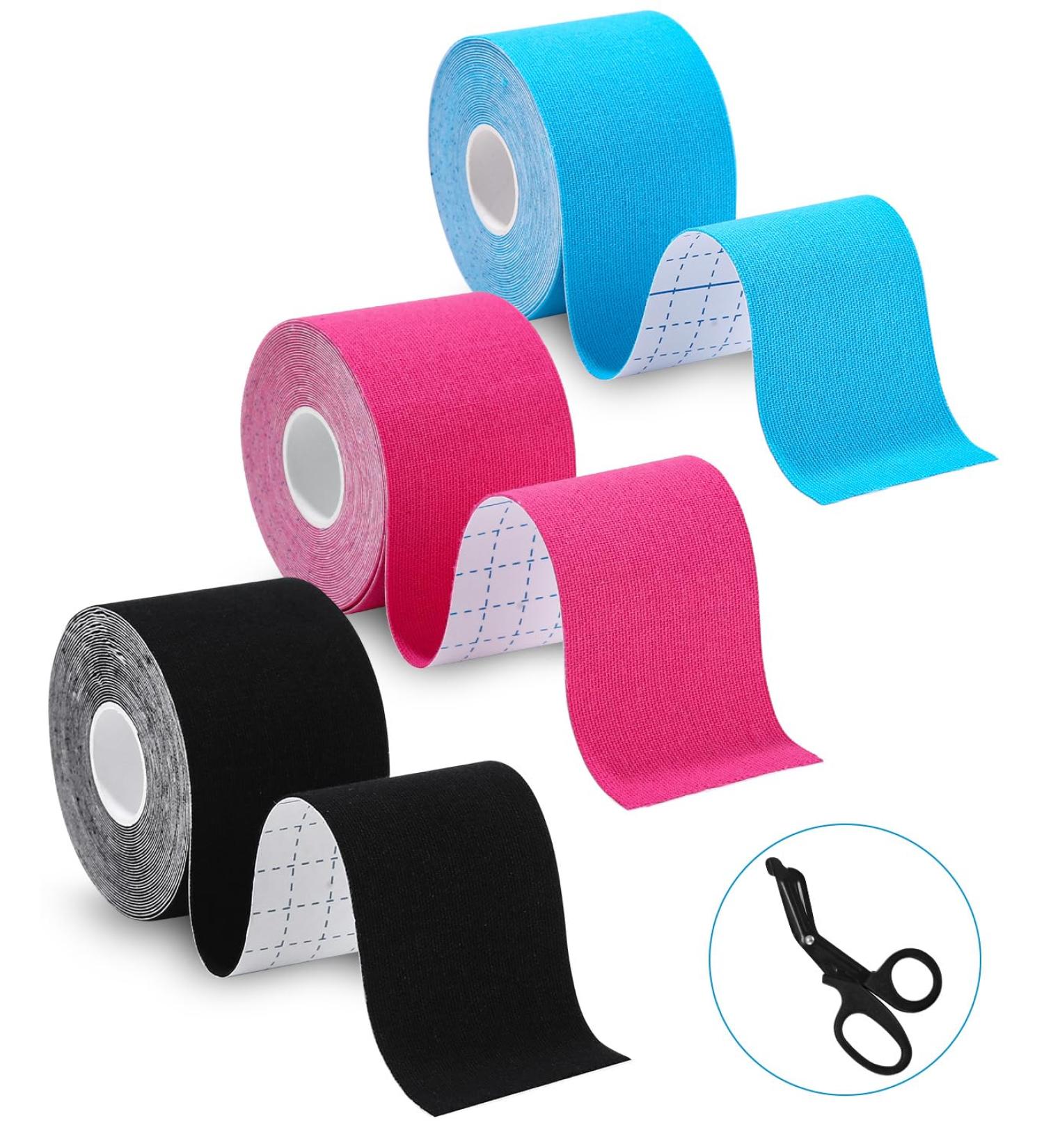Tidevan 3 Roles Kinesiology Tape Set - Waterproof Physio Tape for Knee Elbow & Shoulder Pain Relief | 5m x 5cm Skin-Friendly Sport Tape with Scissors - Buy Online on GoSupps.com