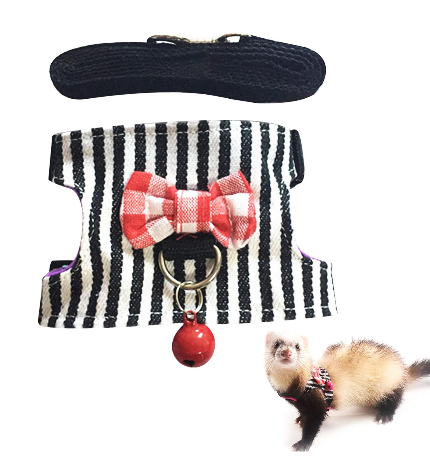CHIPKART Small Pet Harness with Bowknot and Bell Decor No Pulling Comfort Vest Guinea Pig Harness and Leash Set for Ferret Rats Iguana Hamster(Black) - Buy Online on GoSupps.com