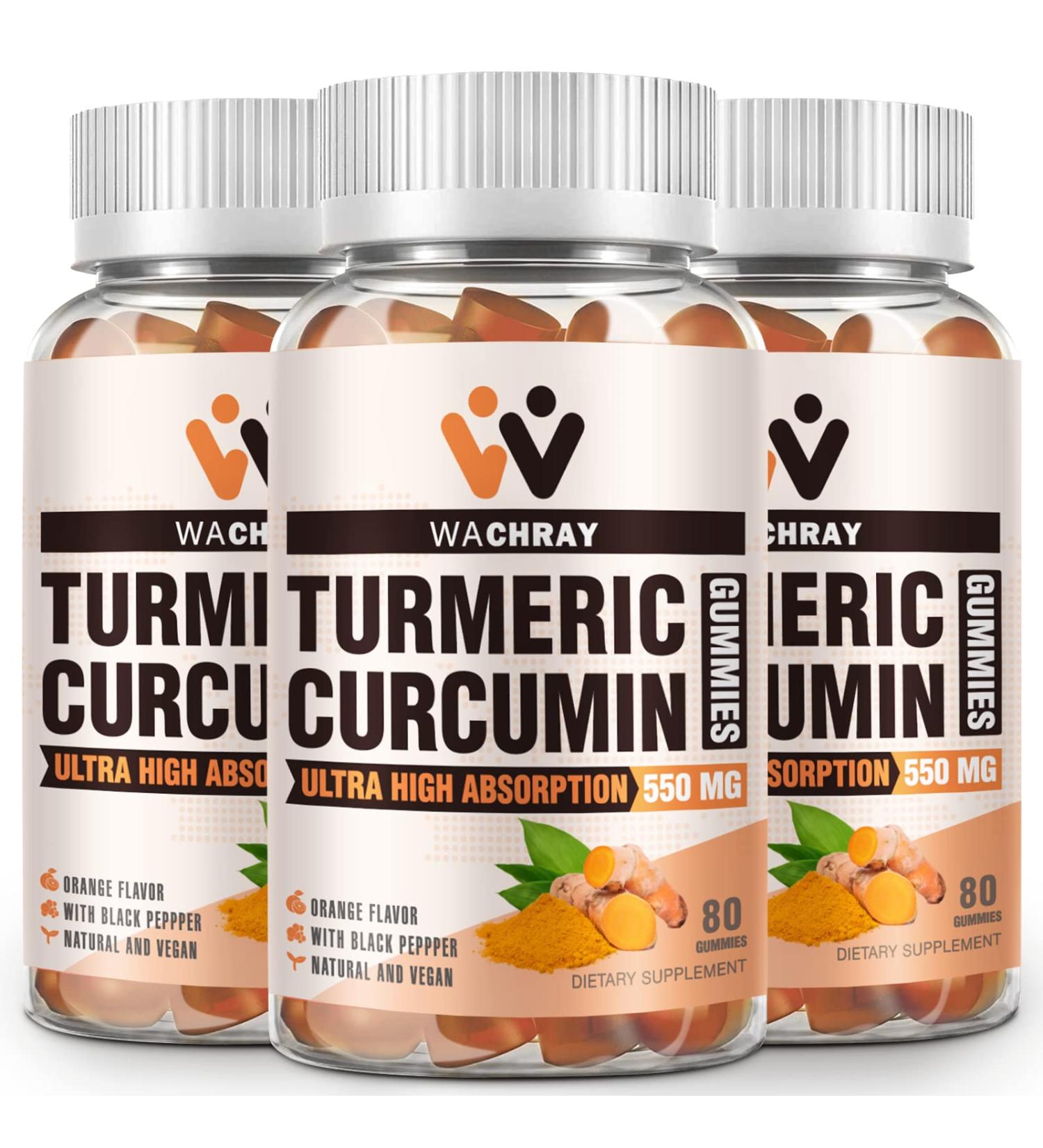 Turmeric Curcumin Gummies with Ginger & Black Pepper Extract - 3 Pack | 80 Count (Pack of 3) | Vegan & Organic Tumeric Supplements for Pain, Inflammation, Joint & Weight Health Support - Gelatin-Free for Adults & Kids - Buy Online on GoSupps.com