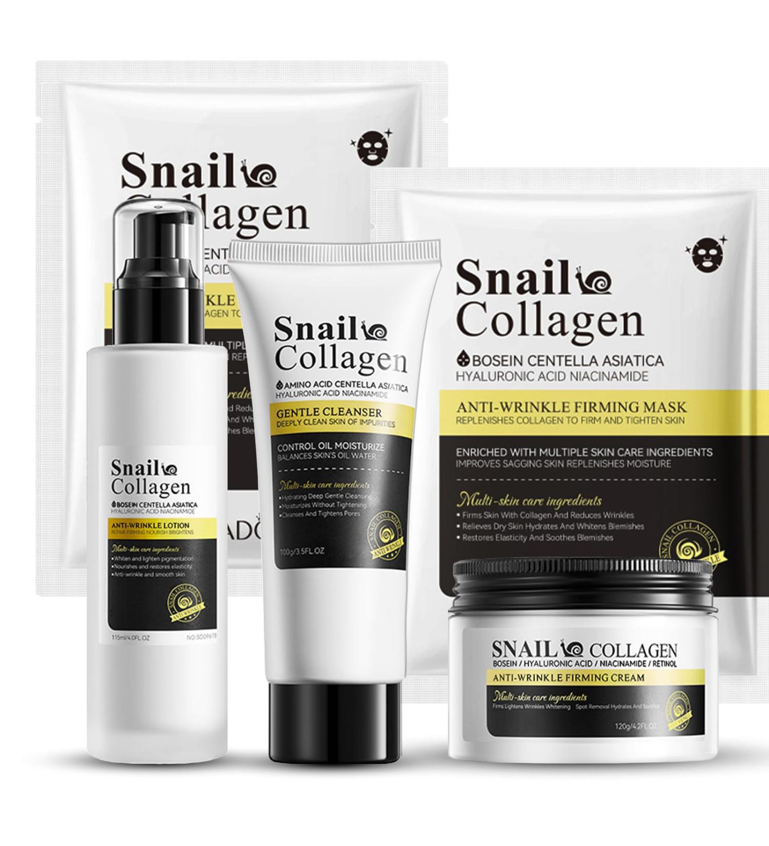 Shop All About Snail Korean Skincare: Anti-Aging Collagen Face Care Set Lotion Cleanser Cream & Mask - Perfect Gift for Women & Girls - Buy Online on GoSupps.com