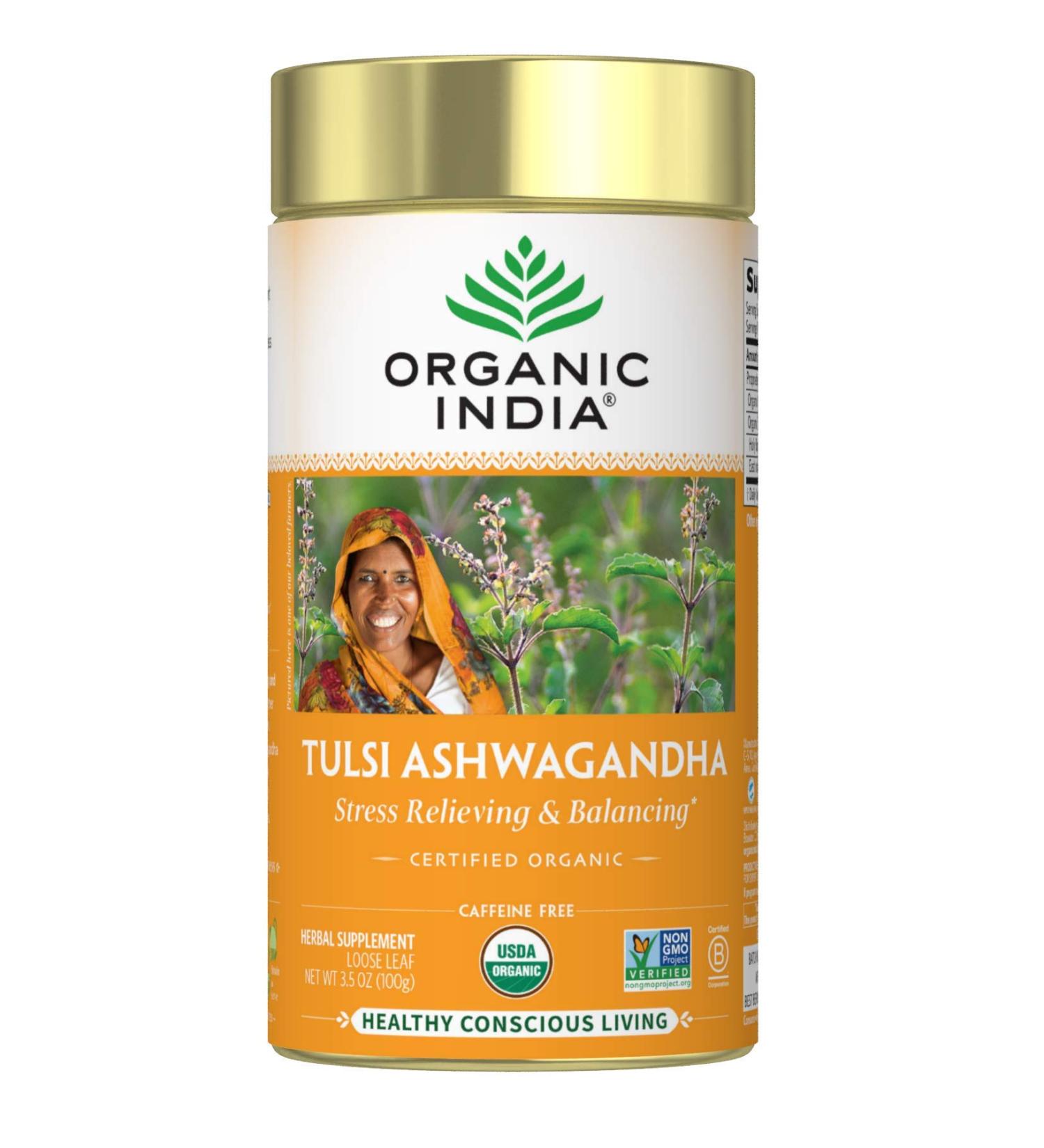 Buy Organic India Tulsi Ashwagandha - Caffeine-Free Stress Relief Loose Leaf Tea 3.5 oz - Buy Online on GoSupps.com