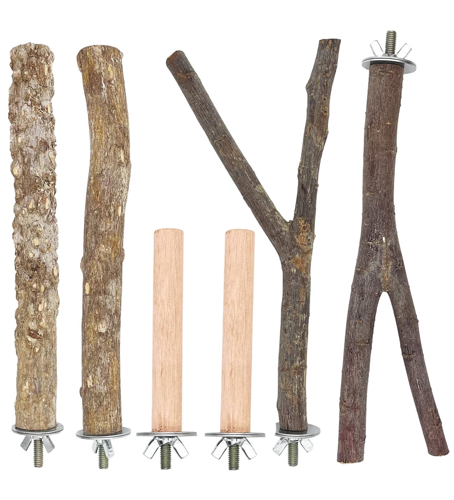 6 Pcs Bird Perch Stand Set Bird Cage Parrot Toys Natural Wood Branch Standing Stick Platform Playground for Small Medium Budgies Love Macaws Finches Cockatiel Parakeet Conure Cage Accessory 3 Types - Buy Online on GoSupps.com