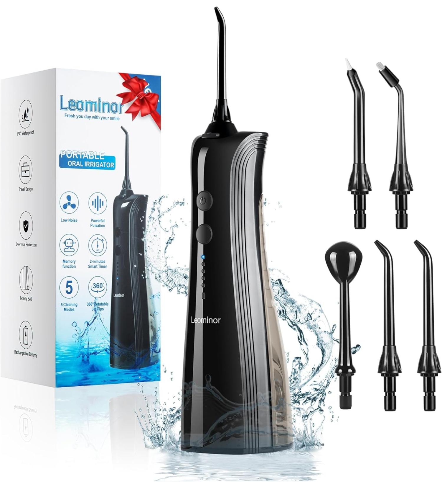 Leominor Water Dental Flosser - 5 Modes Cordless & Portable Teeth Cleaner | IPX7 Waterproof & Rechargeable Oral Irrigator | Professional Flossing for Home & Travel - Buy Online on GoSupps.com