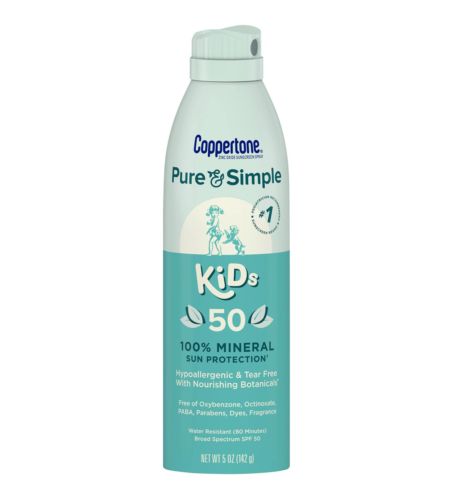 Coppertone Pure & Simple Kids SPF 50 Zinc Oxide Mineral Sunscreen Spray 5 Oz - Buy Online on GoSupps.com