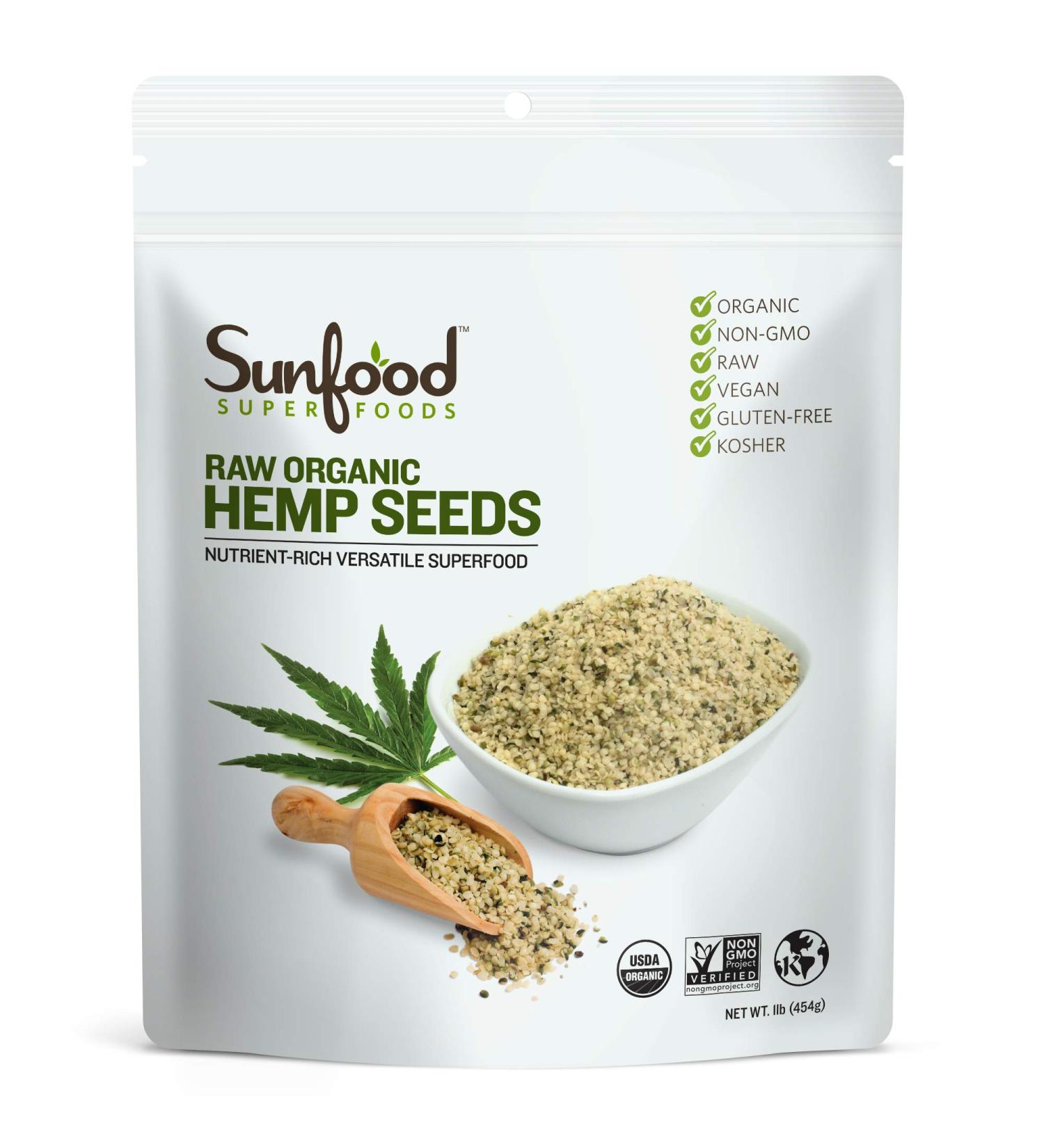 Buy Sunfood Raw Organic Shelled Hemp Seeds 1 lb | Nutrient-Rich Superfood - Buy Online on GoSupps.com