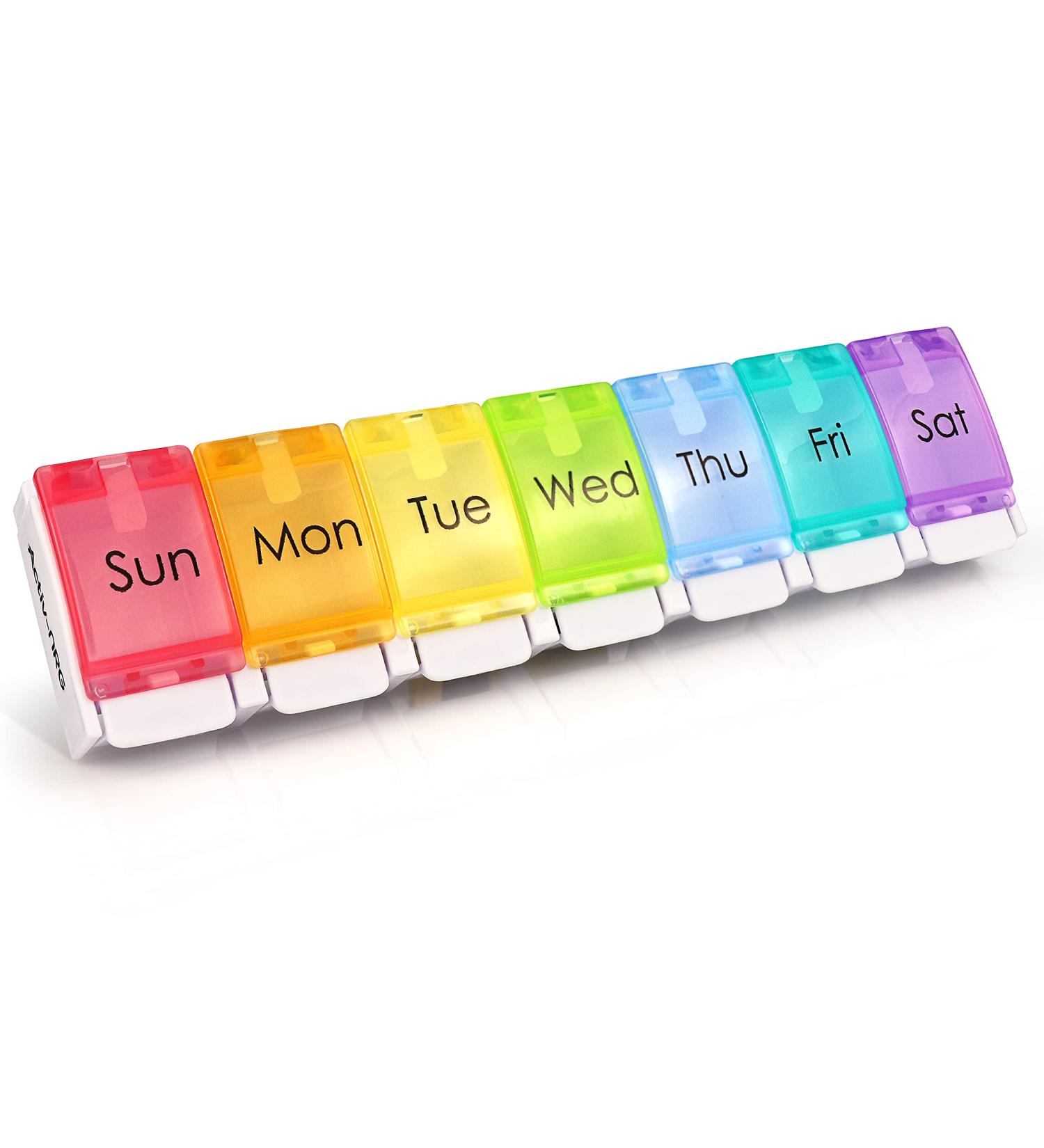 Weekly Pill Organizer - BPA Free 7 Day Travel Case for Vitamins Medication & Supplements - Large Compartments & Spring Assisted Open Design - Buy Online on GoSupps.com