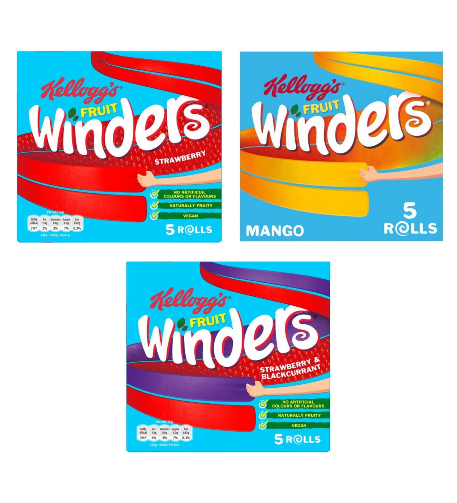 Kellogg's Fruit Winders Containing 5 x Strawberry 5 x Strawberry & Blackcurrant 5 x Mango - Buy Online on GoSupps.com
