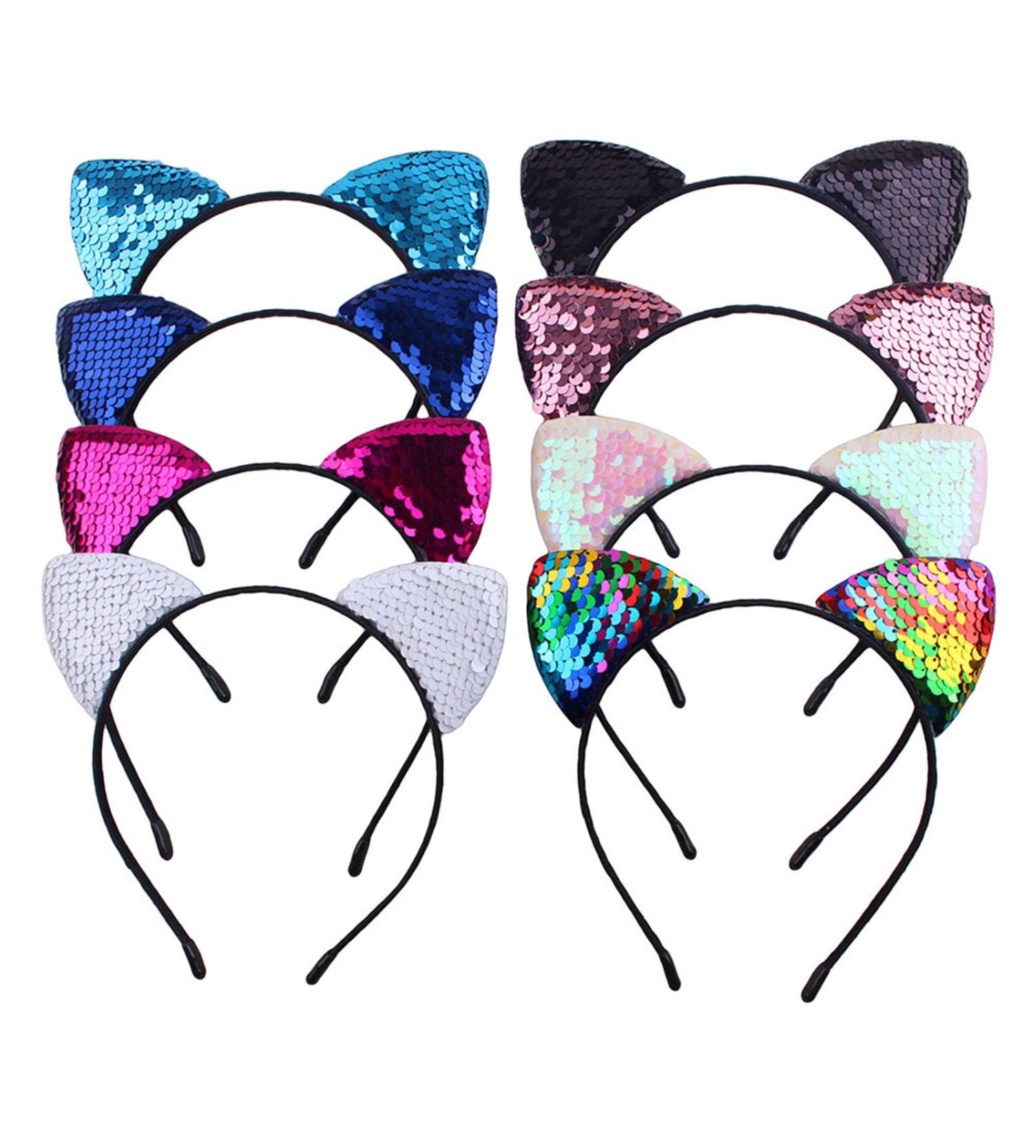 KIPETTO 8Pcs Reversible Sequin Cat Ears Headbands for Women and Girls - Sparkly Hair Accessories - Buy Online on GoSupps.com