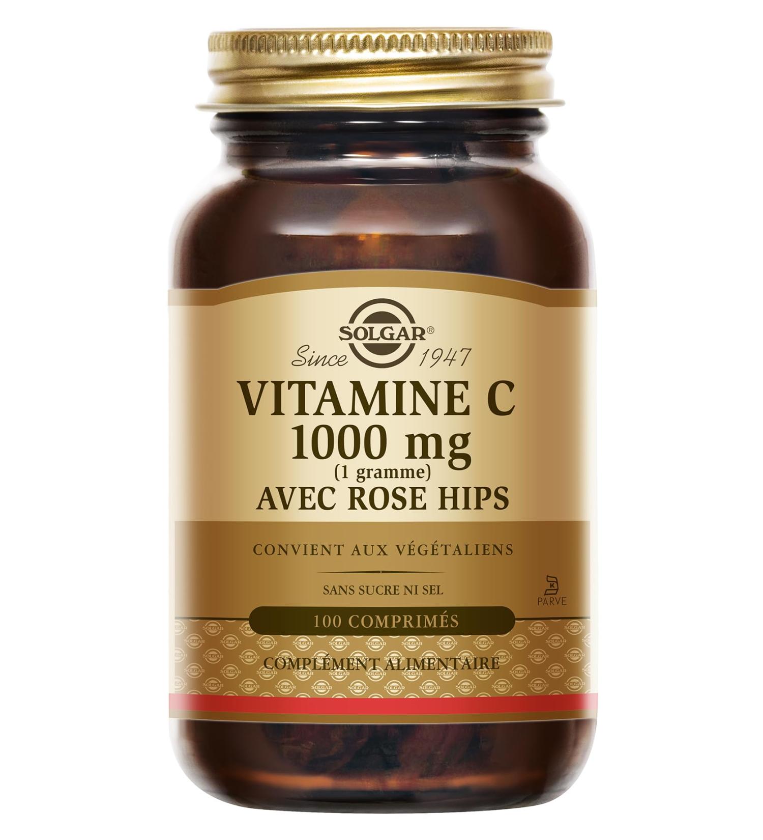 Solgar Vitamine C 1000 mg avec Rose Hips - D fenses naturelles - Syst me immunitaire - Vitalit et nergie - Immunit - Compl ment Alimentaire - Flacon de 100 comprim s Vitamine C 1000mg - Buy Online on GoSupps.com