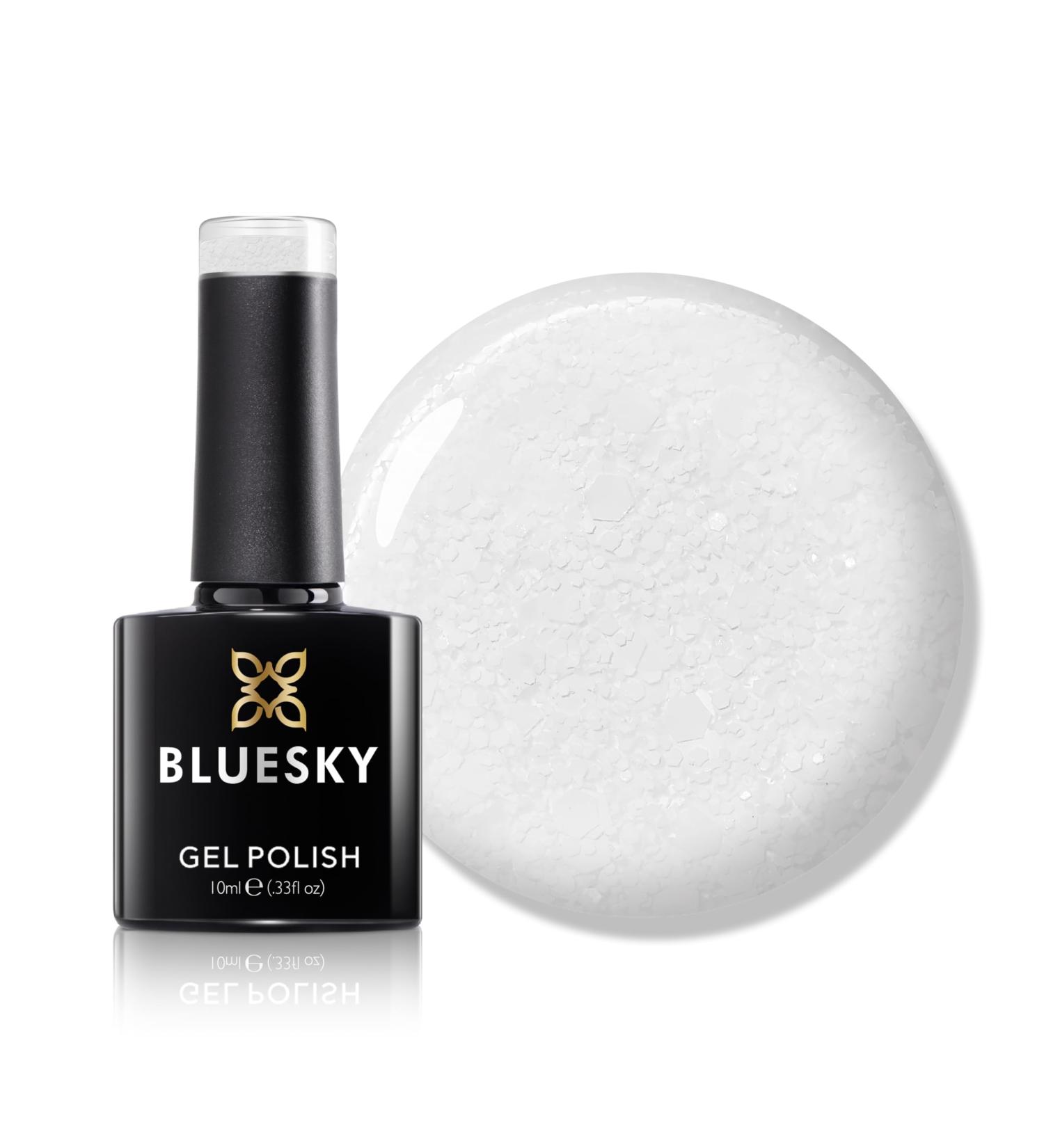 Bluesky Gel Nail Polish 10ml Glitter Neon 01 White Glitter Gel Nail Polish for 21 Day Manicure Professional Salon & Home Use Requires Curing Under LED UV Nail Lamp