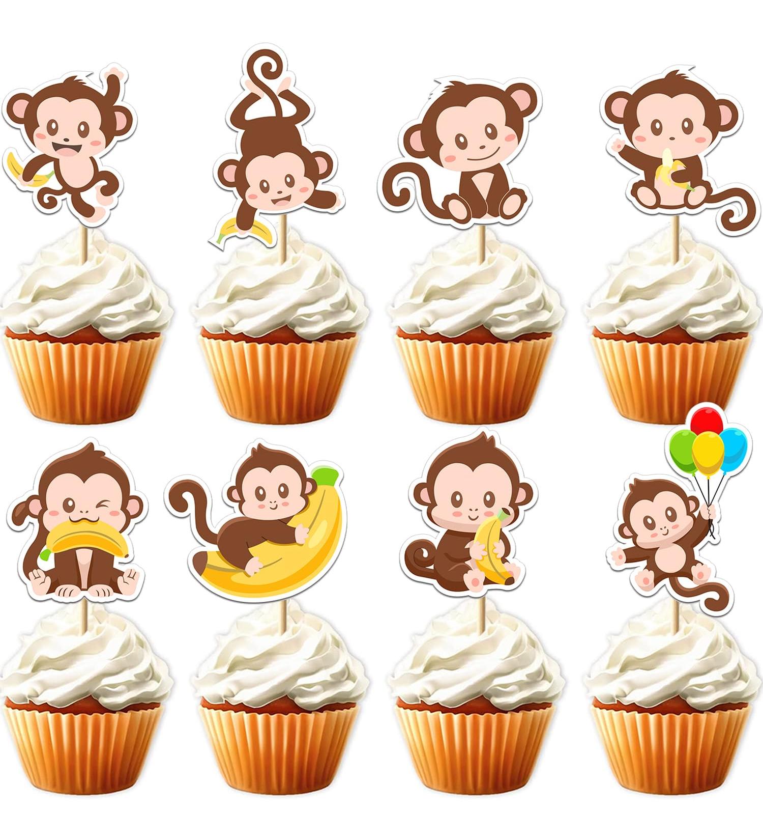 32Pcs Monkey Cupcake Toppers Monkey Baby Shower Party Decorations for Girls Boys Monkey Cake Decorations Monkey Birthday Party Supplies - Buy Online on GoSupps.com