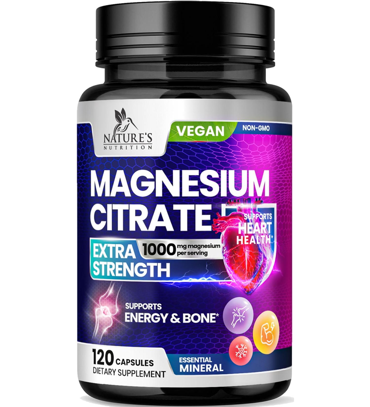 Magnesium Citrate Supplement Pills 1000mg - 3X Strength Magnesium Supplements for Bone Muscle Heart Nature's Sleep Support for Men & Women Vegan Mag Mineral Non-GMO Bottled in USA 120 Capsules 120 Count (Pack of 1) - Buy Online on GoSupps.com