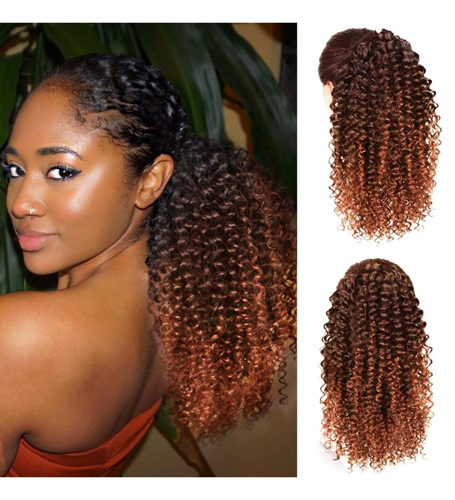 Colorfulpanda Afro Kinky Curly Ponytail 14inch - Black/Auburn Synthetic Hair Extension for Black Women - Buy Online on GoSupps.com