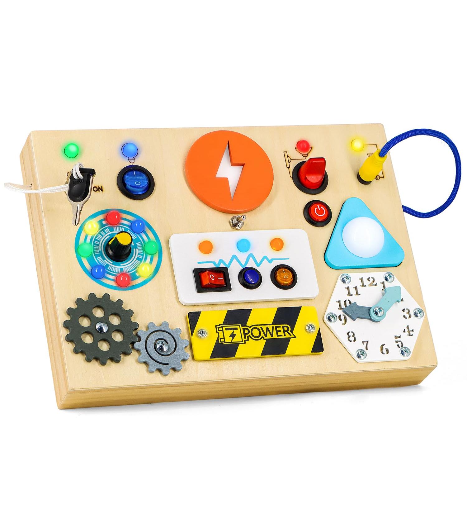 Giftota Montessori Busy Board - 20 Switches & 17 LED Lights | Educational Wooden Toys for 1-4 Year Olds | Ideal Motor Skills Development for Babies & Toddlers - Buy Online on GoSupps.com