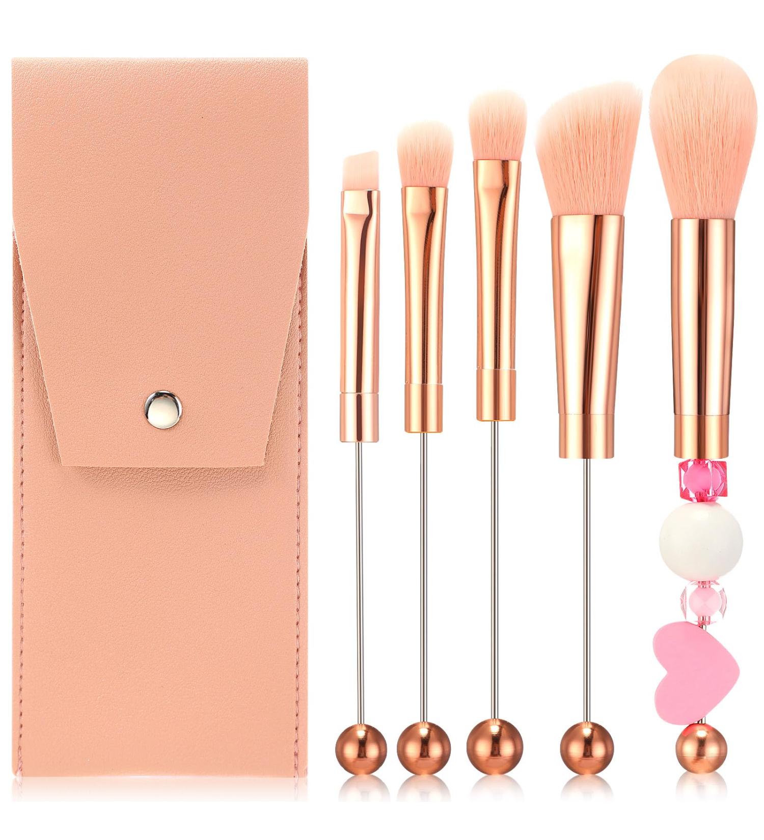 5 Piece Beadable Makeup Brush Kit - Metal Handle Cosmetic Brushes with Travel Bag - Perfect Gift for Weddings Bridal Showers & Parties - Buy Online on GoSupps.com