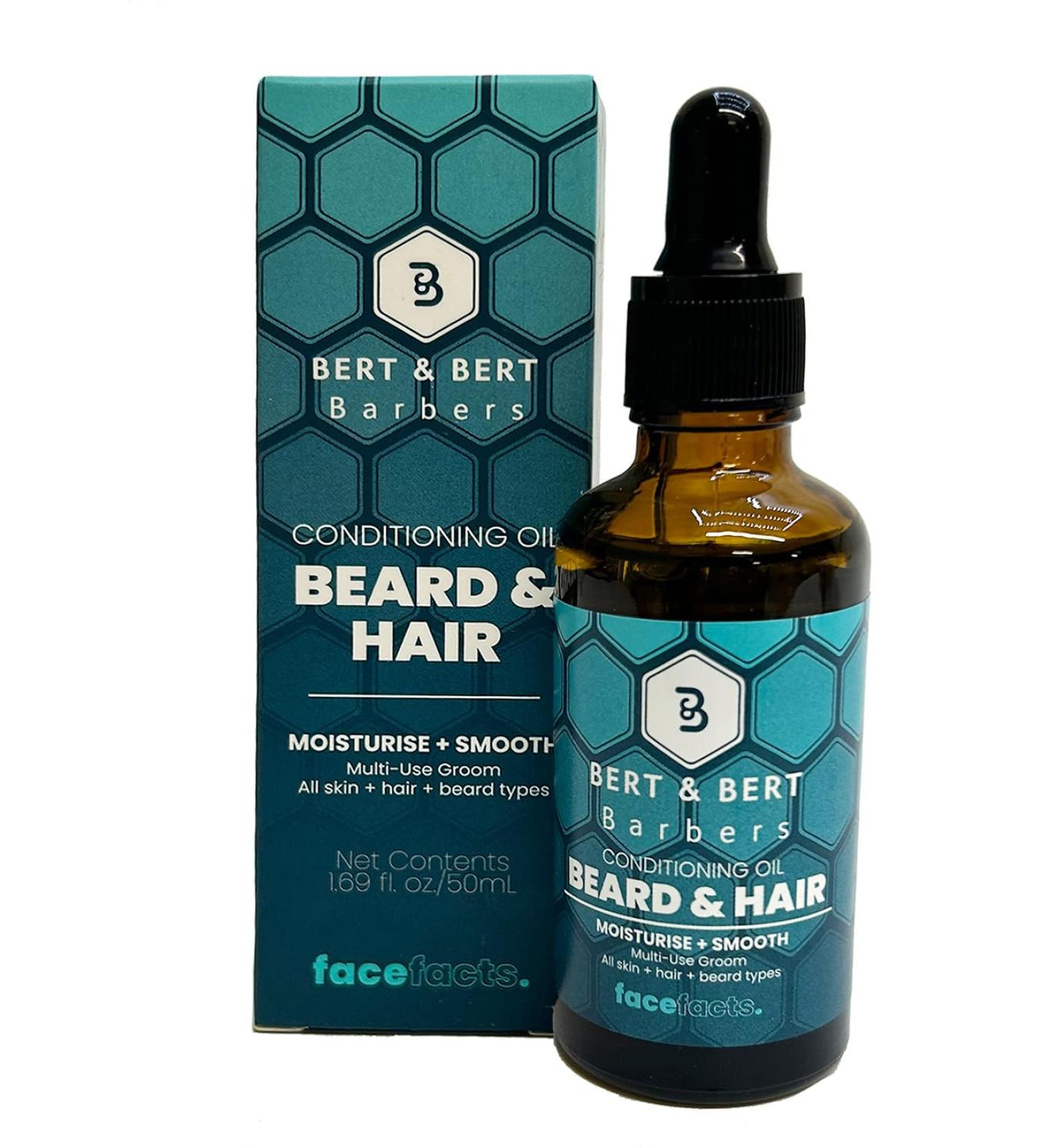 Men Conditioning Oil Beard and Hair Promotes Growth Styling Grooming Moisturises Smooth Care Routine Almond Jojoba Grape Oils 50ml