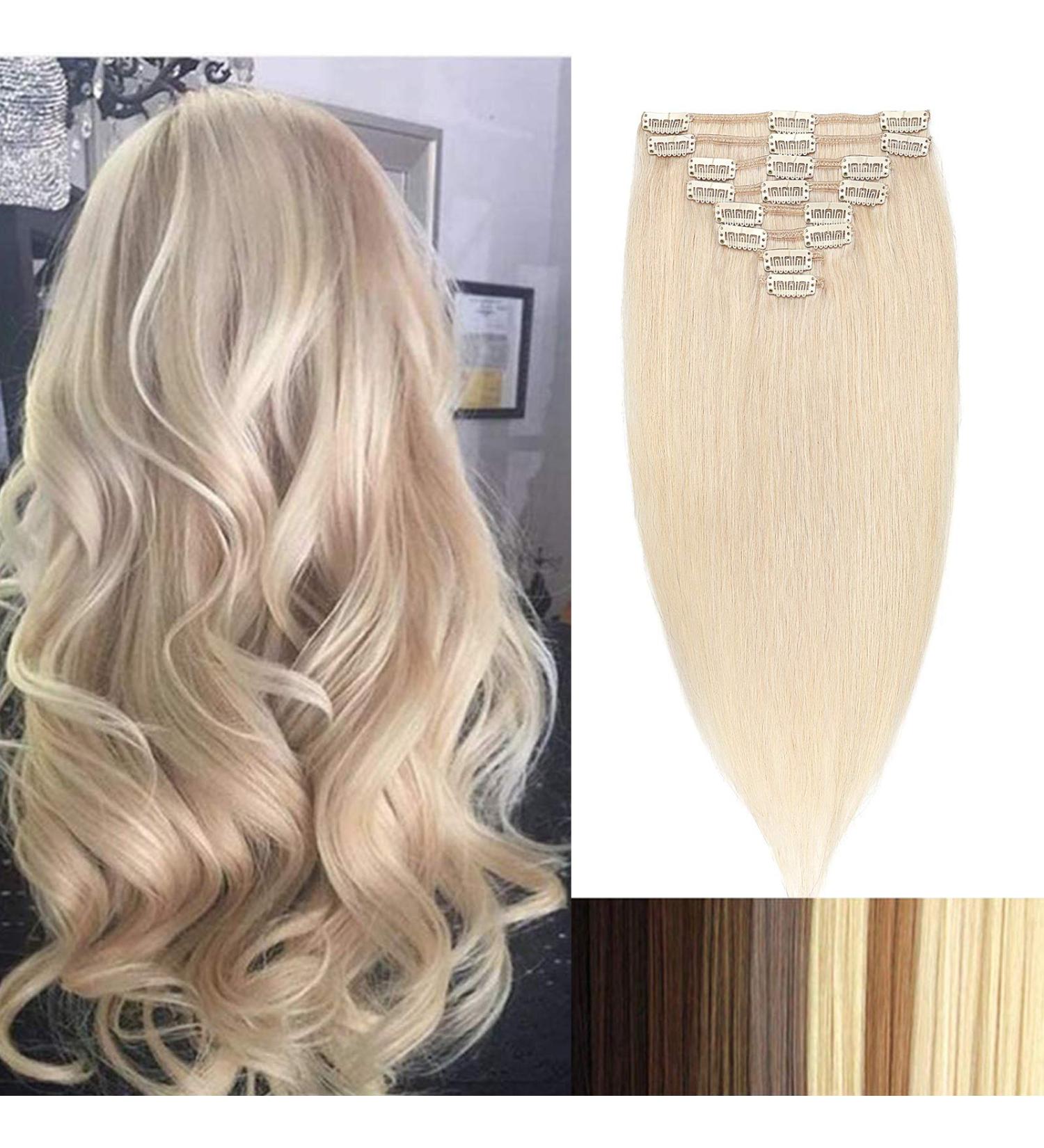 Real Remy Human Hair Extensions | Clip In 8pcs 18 Clips | 100g 45cm (#70 Bleach White) - Free International Shipping - Buy Online on GoSupps.com