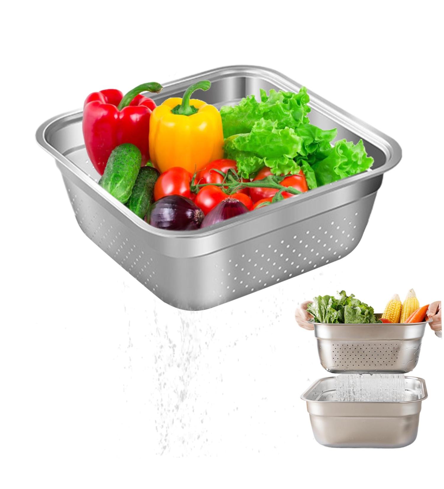 Wash Basin Dish Tub for Kitchen Sink Large Capacity Stainless Steel Basin with Rolled & Wide Edge Stackable Washing Basket for Fruit Kitchen with Drain Hole - Buy Online on GoSupps.com