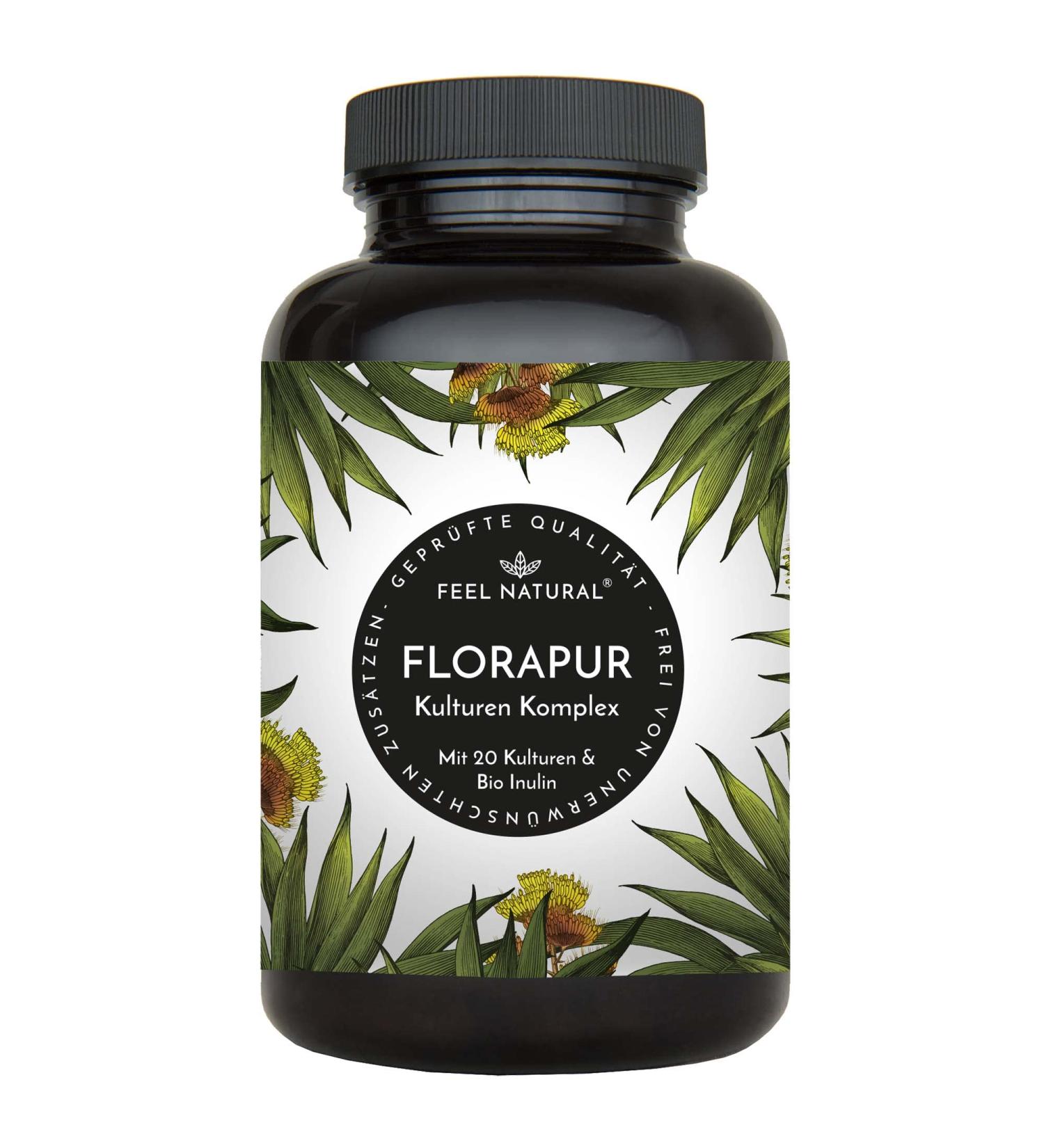 Florapur Cultures Complex - 20 Billion Probiotic Capsules with Organic Inulin | Vegan & Lab Tested for Optimal Gut Health - Buy Online on GoSupps.com