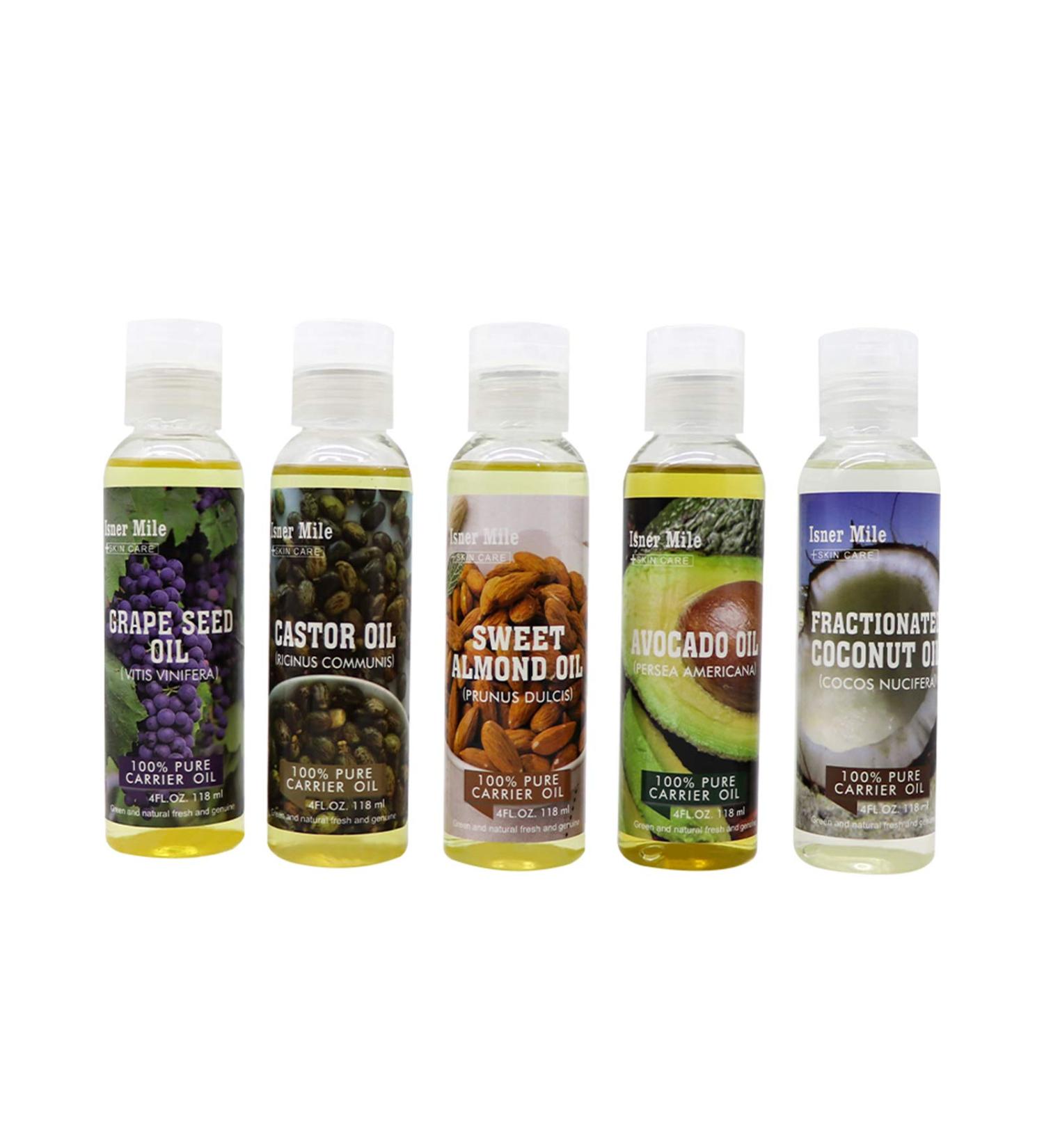 Base oil Carrier Essential oil for aromatherapy and massage Castor Avocado Sweet almond Coconut Grape seed Olive oil Essence 118 ml Per bottle Pack of 5 Elitzia ETMS013 - Buy Online on GoSupps.com