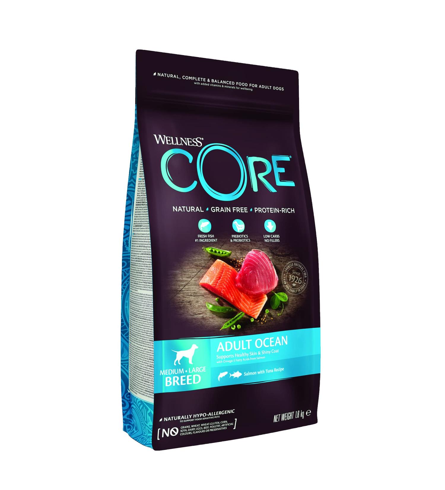 Wellness Core Ocean Natural and Grain-Free Dry Dog Food for Large and Medium Dogs Salmon/Tuna 1.8 kg - Buy Online on GoSupps.com