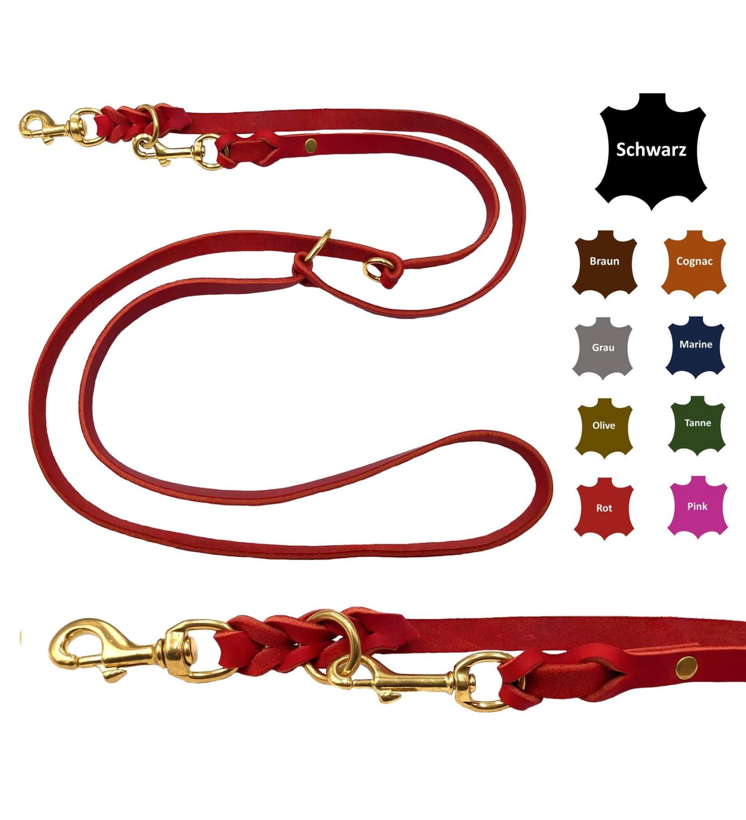 Dogeline Fat Leather Brass Dog Leash for Small & Large Dogs - Adjustable 2.40m x 8mm - Red | International Shipping - Buy Online on GoSupps.com