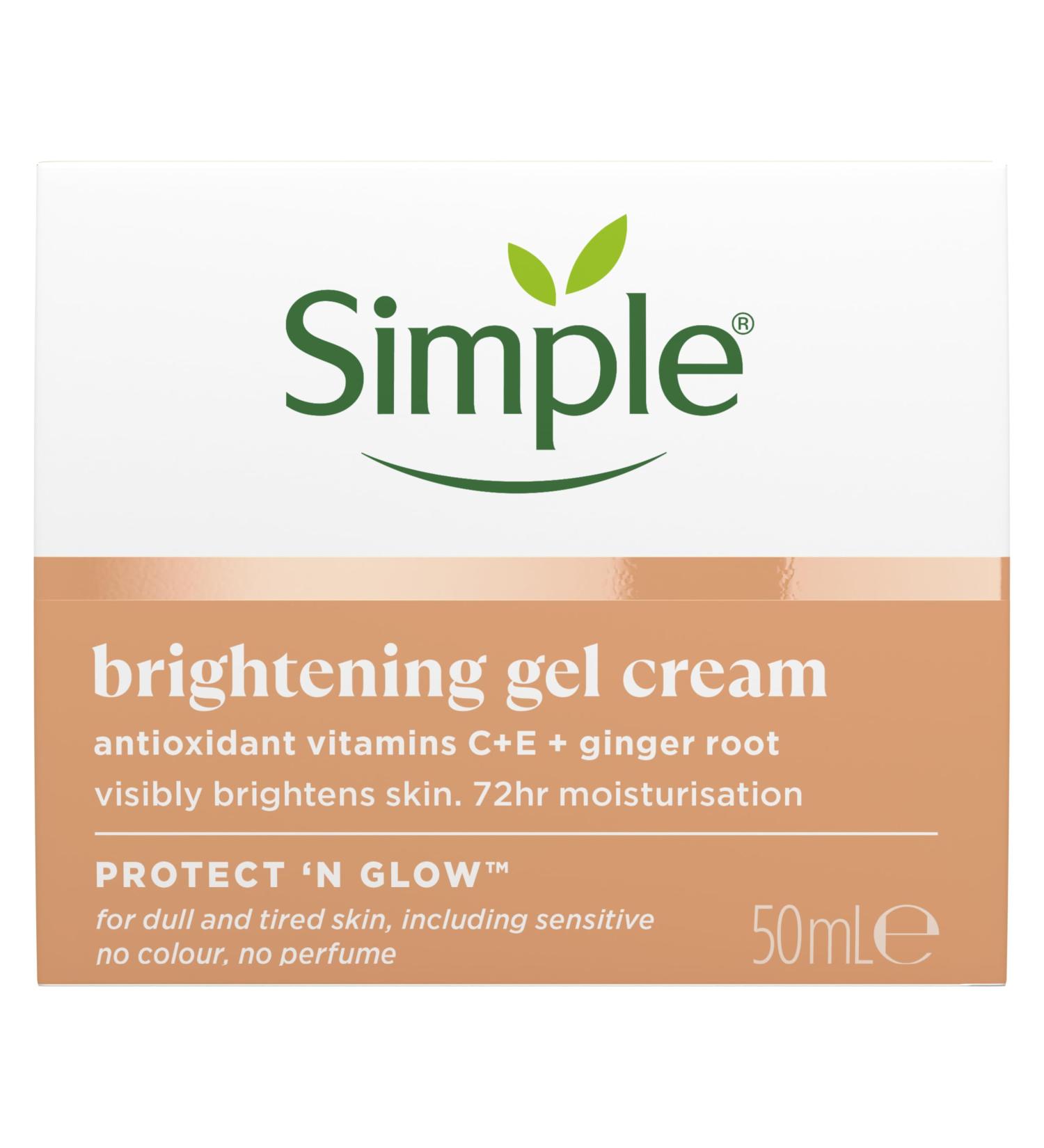 Simple Protect 'N' Glow Brightening Gel Face Cream Facial Moisturiser With Antioxidant Vitamins C & E And Ginger Root For A Radiant Glow 50 ml - Buy Online on GoSupps.com