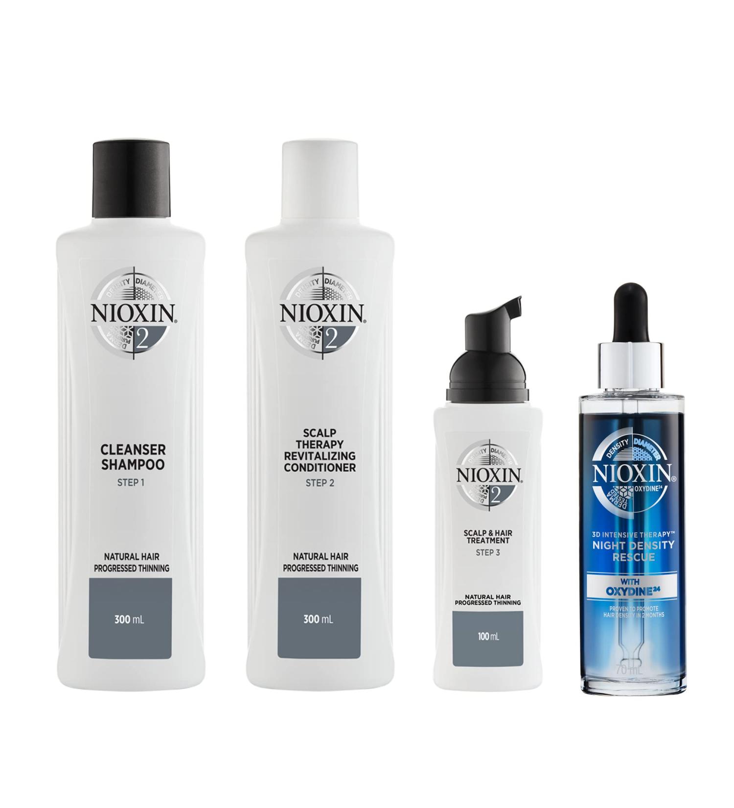 Nioxin System Kit 2 - Cleanse, Condition & Treat Scalp for Thicker Hair - 3 Month Supply + Night Density Rescue Serum - Buy Online on GoSupps.com