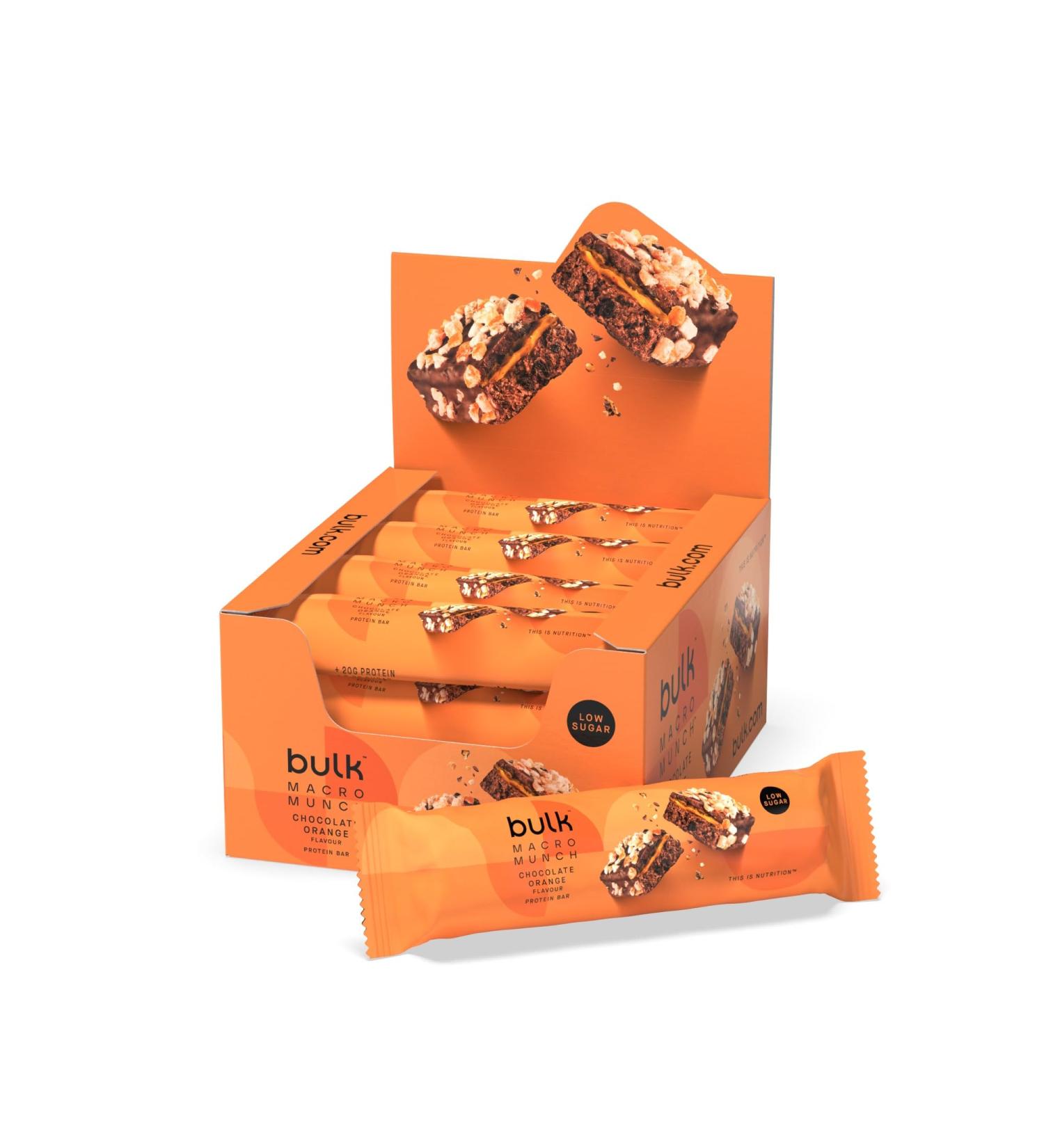 Bulk Macro Munch Protein Bar - Chocolate Orange Flavor 62g - Box of 12 Bars - International Shipping Available - Buy Online on GoSupps.com