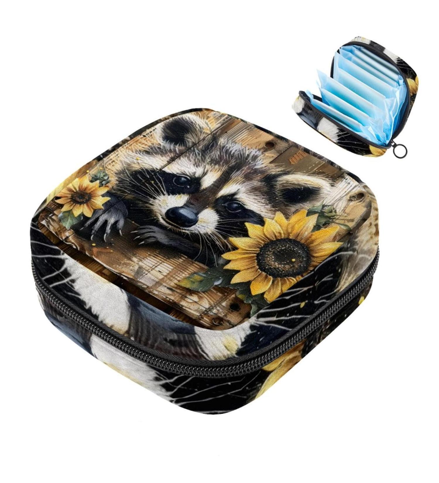 MuooouM Portable Storage Bag for Women - Cat & Sunflower Motif | Menstruation Cup & Bandages Organizer | Stylish & Functional for Teens & Girls - Buy Online on GoSupps.com