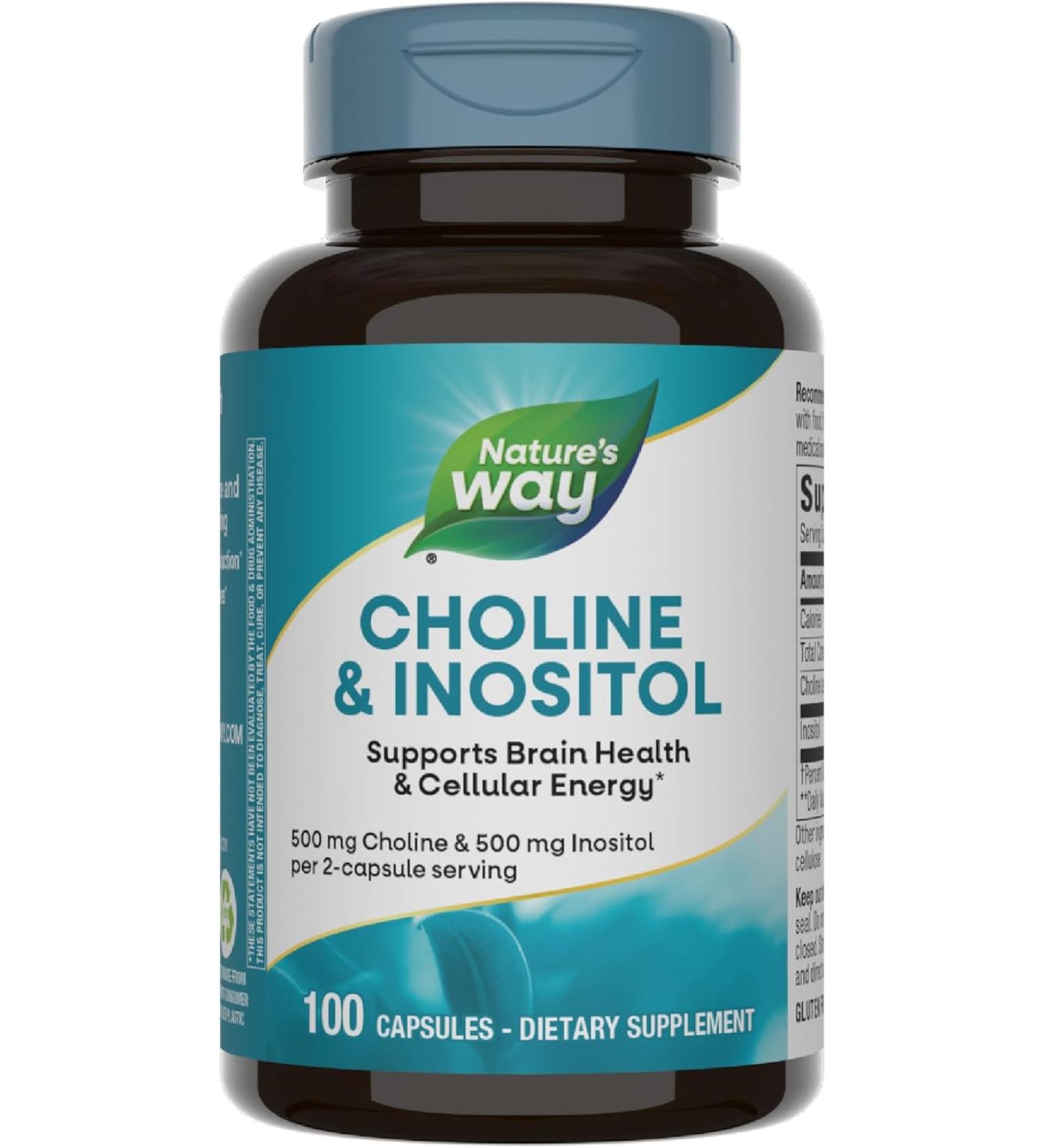 Natures Way Choline & Inositol 1000mg - Brain Health & Cellular Energy - 100 Capsules - Buy Online on GoSupps.com