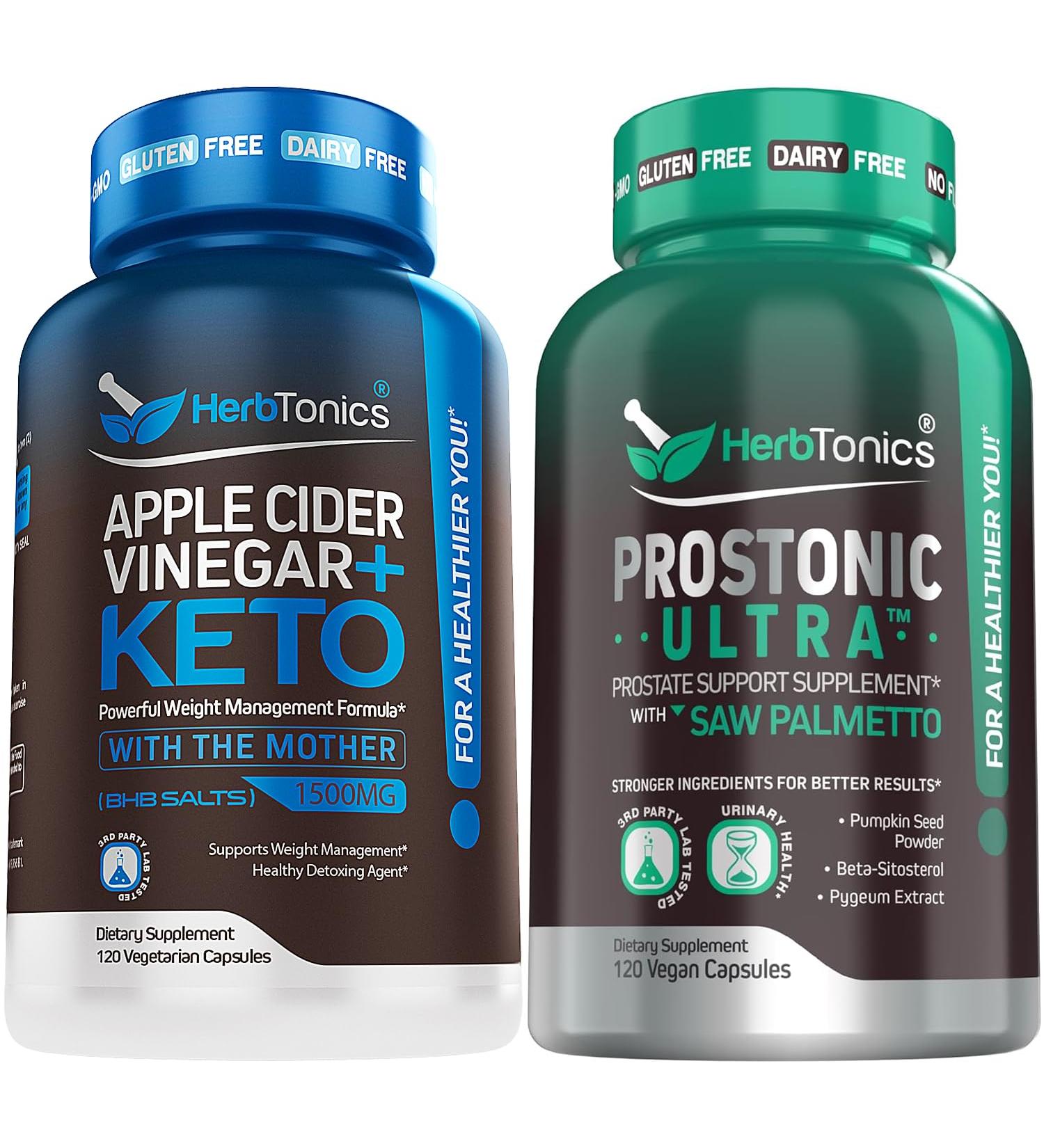 Herbtonics Apple Cider Vinegar Capsules Plus Keto BHB | Fat Burner & Weight Loss Supplement for Women & Men - Prostate Support Supplement for Men's Health | with Saw Palmetto Beta Sitosterol - Buy Online on GoSupps.com