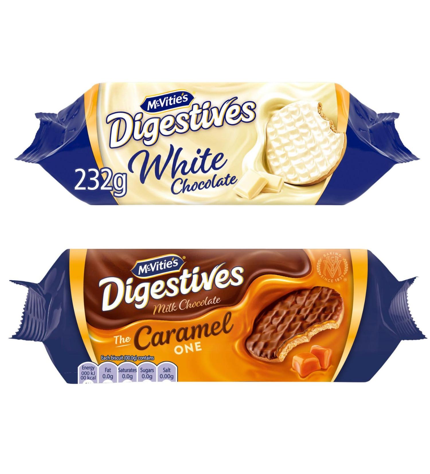 Biscuit Bundle Containing McVitie's Digestives White Chocolate 232g and McVitie's Caramel Digestives 250g - Buy Online on GoSupps.com