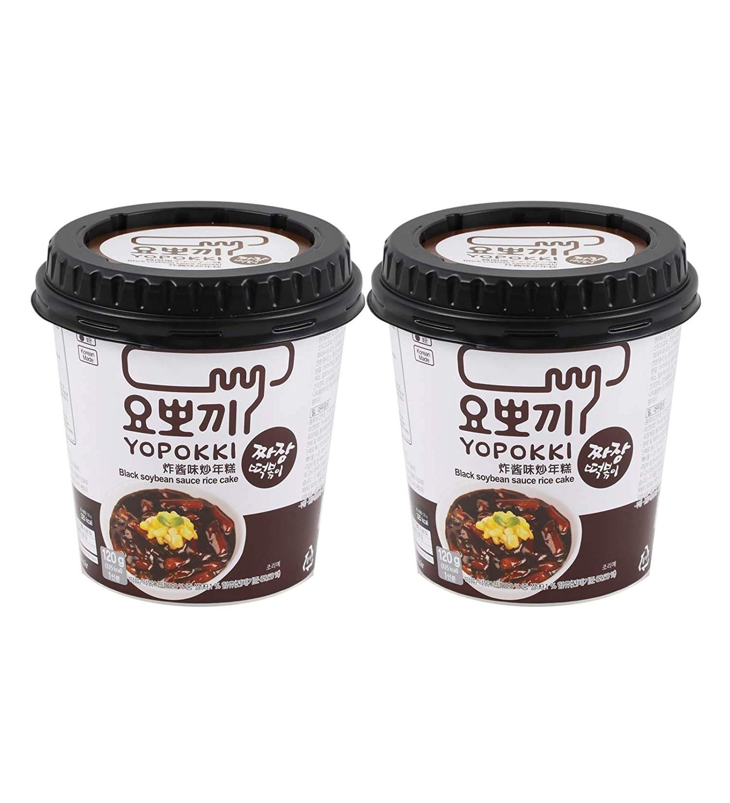 Tteokbokki Korean Rice Cake Yopokki Instant Cups 10oz 140g (Pack of 2) Korean Snack Tteokbokki Rice Cake (Jjajang)