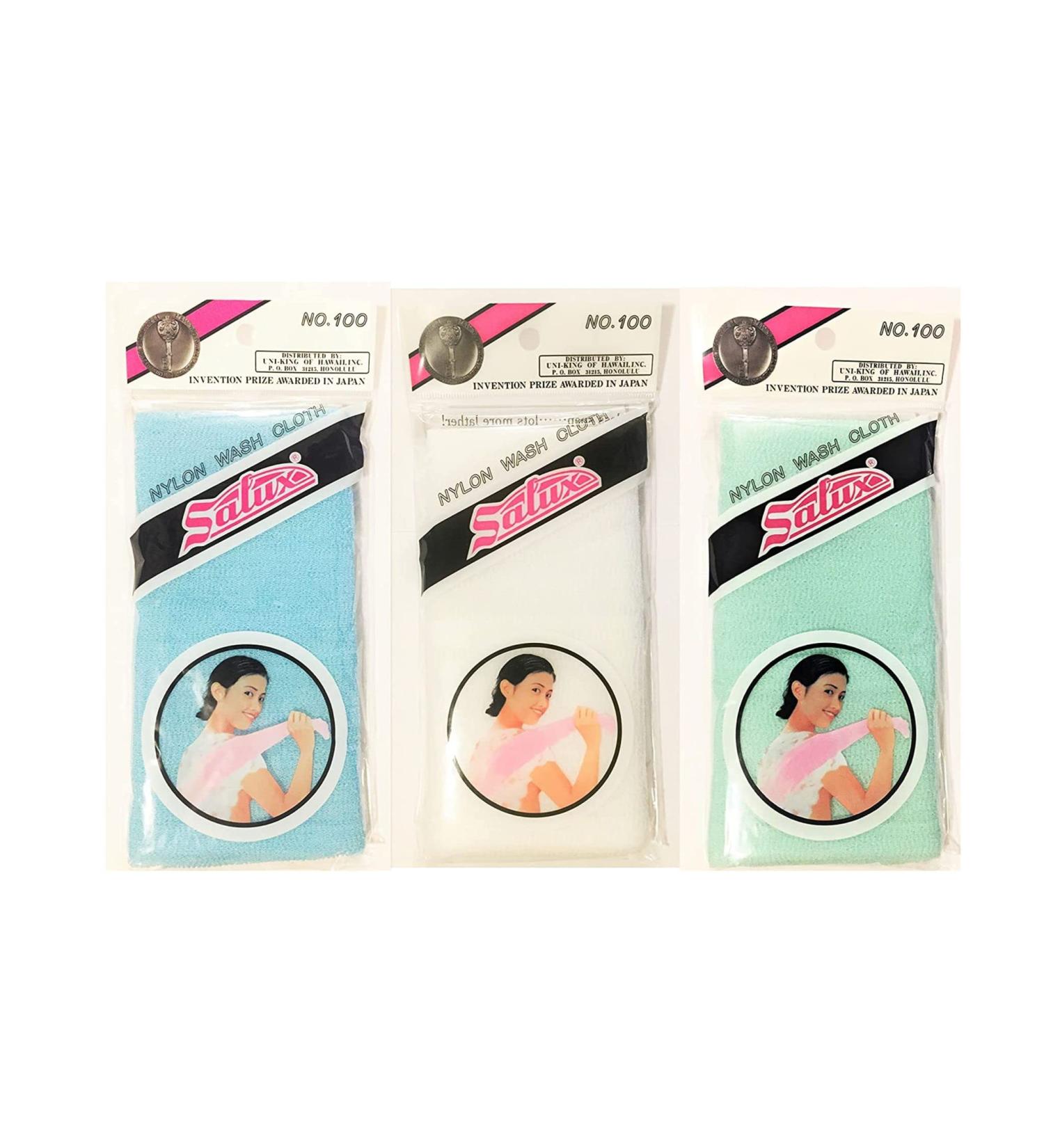 Salux Japanese Beauty Skin Bath Towel Nylon Pack of 3 Blue/White/Green Blue White and Green