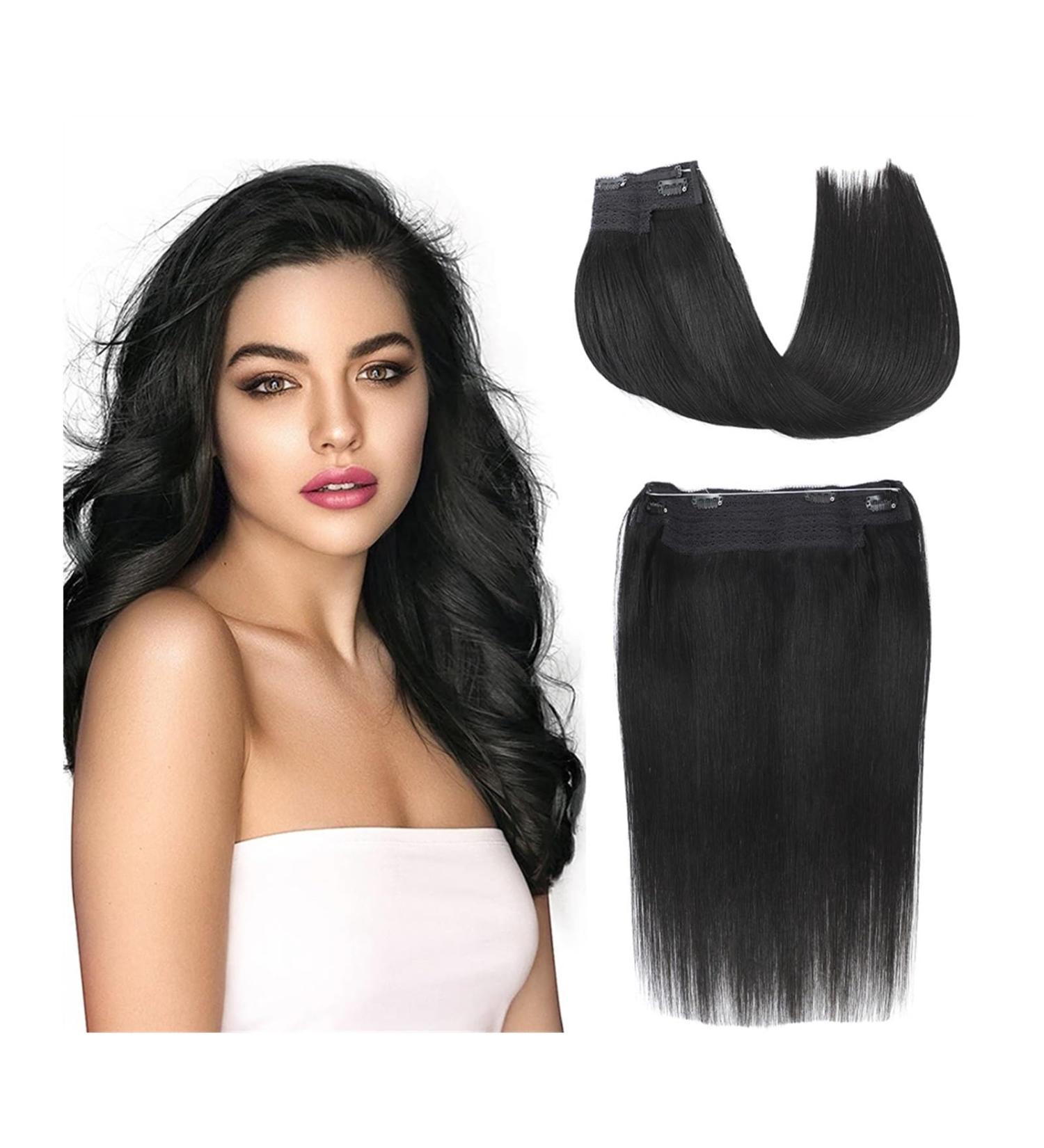 Hair Extensions Wire Hair Extensions Human Hair Remy Human Hair 12-18 inches Silky Straight Jet Black Invisible Light Fish Line Hair Pieces with 4 Clips for Women Natural Human Hair(14inches) - Buy Online on GoSupps.com