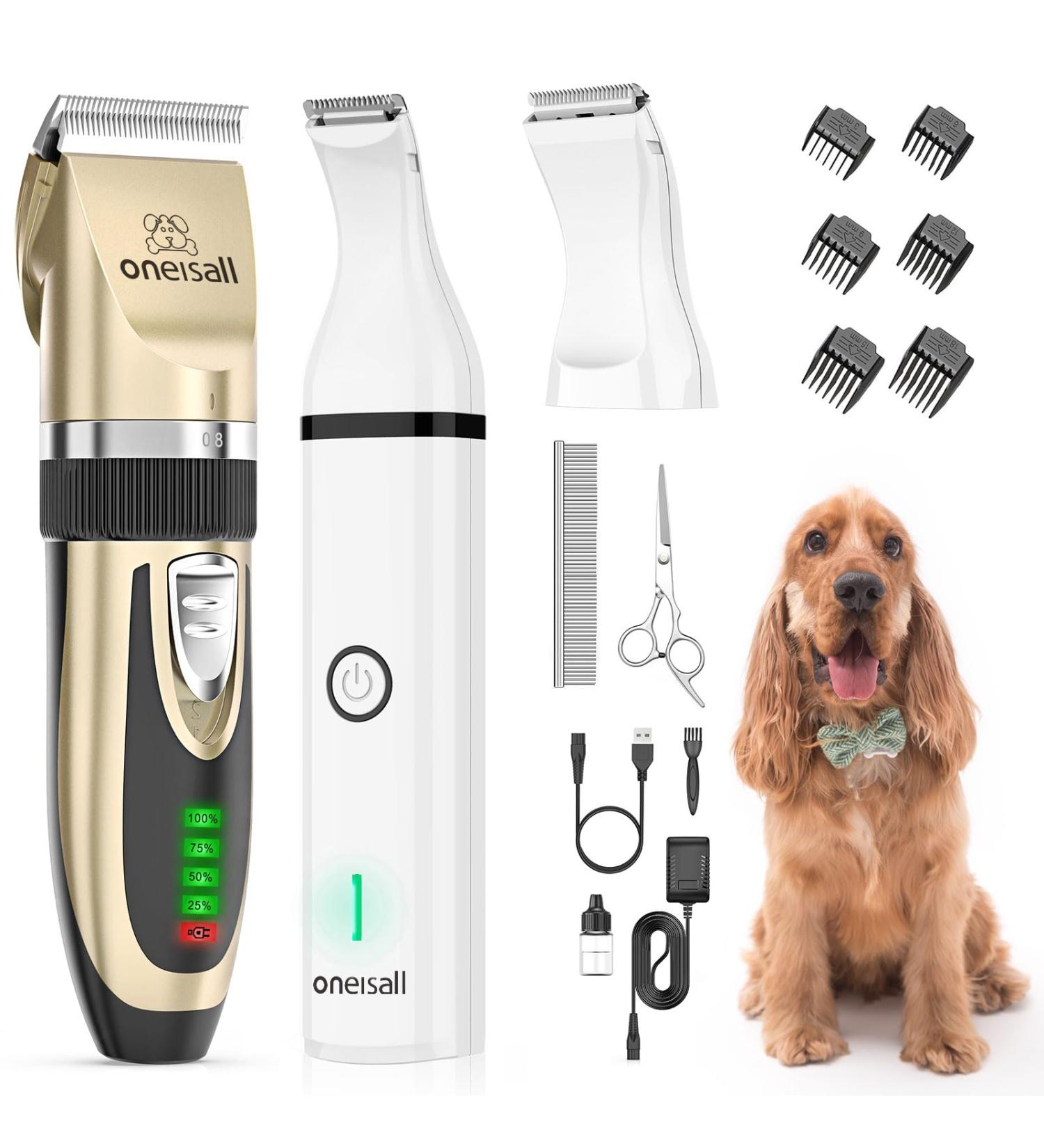 oneisall 2-in-1 Dog Clippers & Paw Trimmer Kit | Low Noise Grooming Set for Dogs & Cats - Buy Online on GoSupps.com