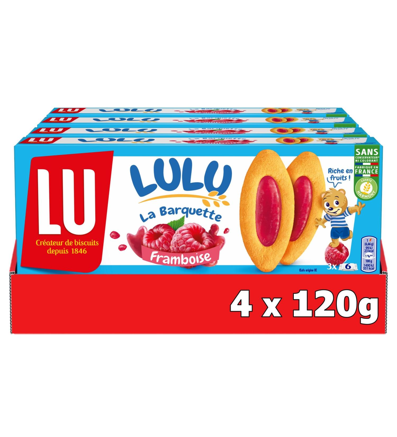 Lulu La Barquette - Raspberry Sponge Cake - Ideal for Snacks - 4x Pack of 3 Freshness Sachets (120 g)