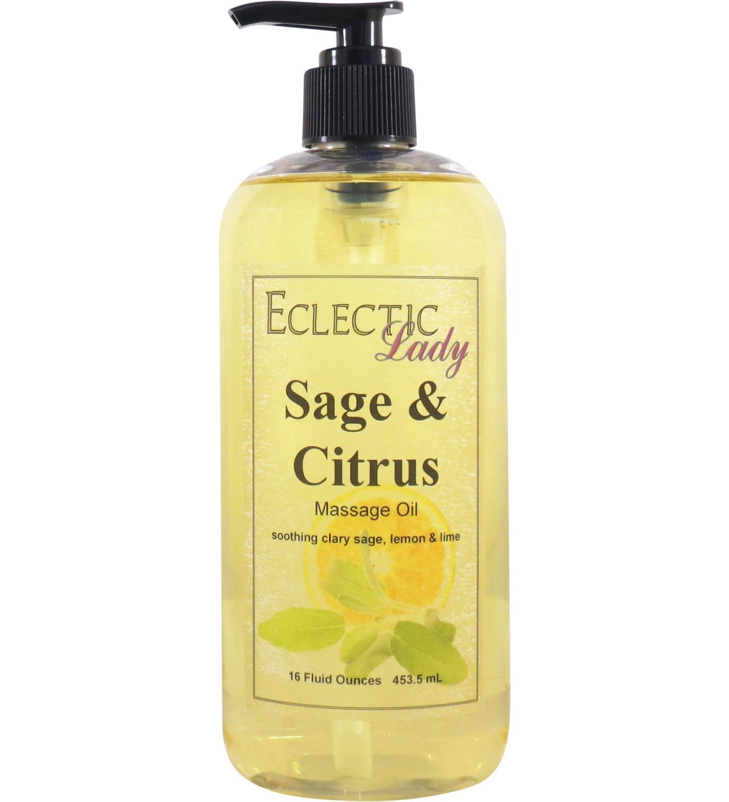 Buy Sage and Citrus Massage Oil 16oz - Aromatherapy with Sweet Almond & Jojoba Oil | Preservative Free for Relaxation - Buy Online on GoSupps.com