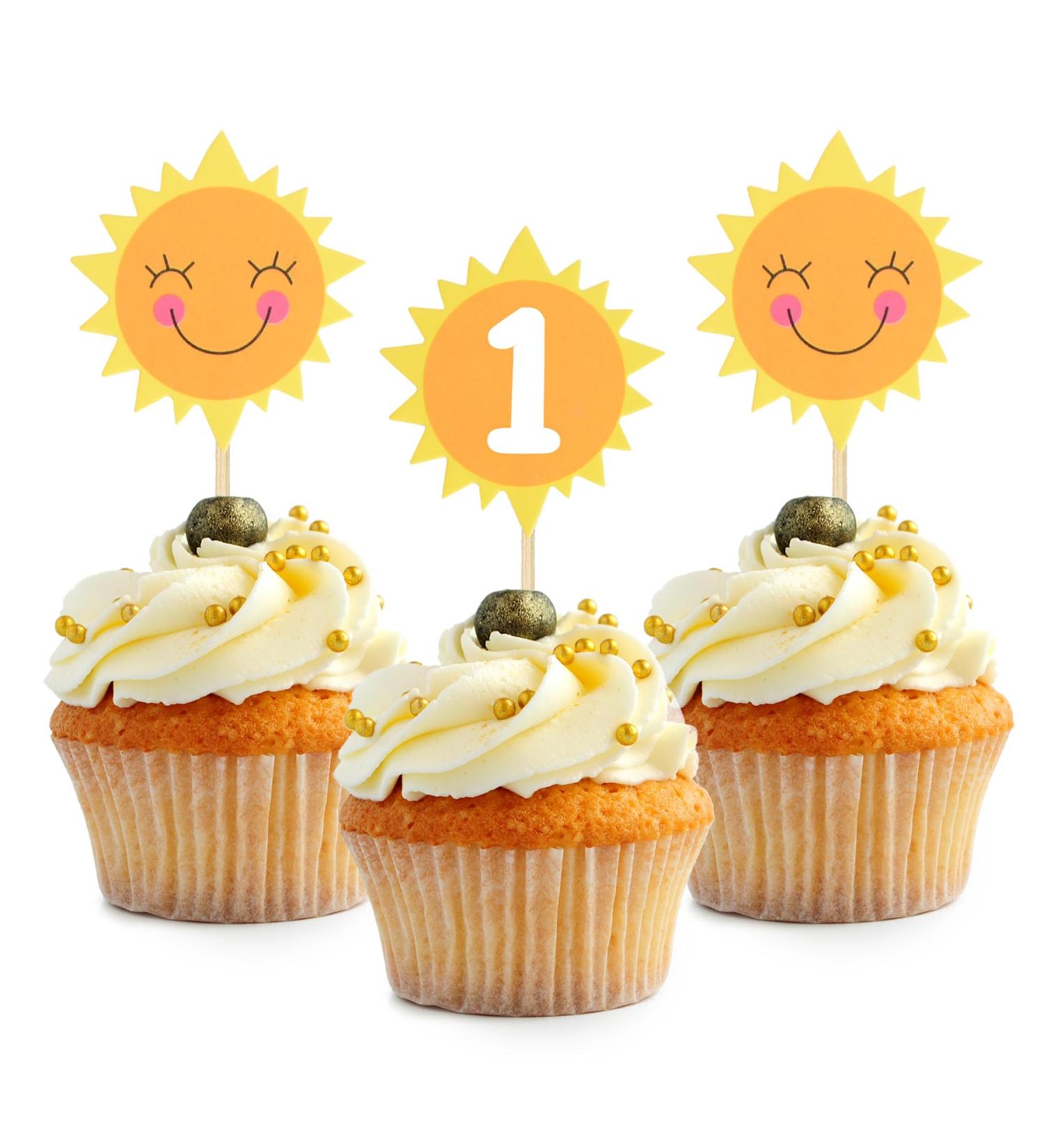 HOKPA 1st Birthday Cupcake Toppers Sun Cupcake Toppers Sun Cake Decoration Food Fruit Picks for Baby Shower Birthday Decorations Sun and 1st cupcake toppers - Buy Online on GoSupps.com