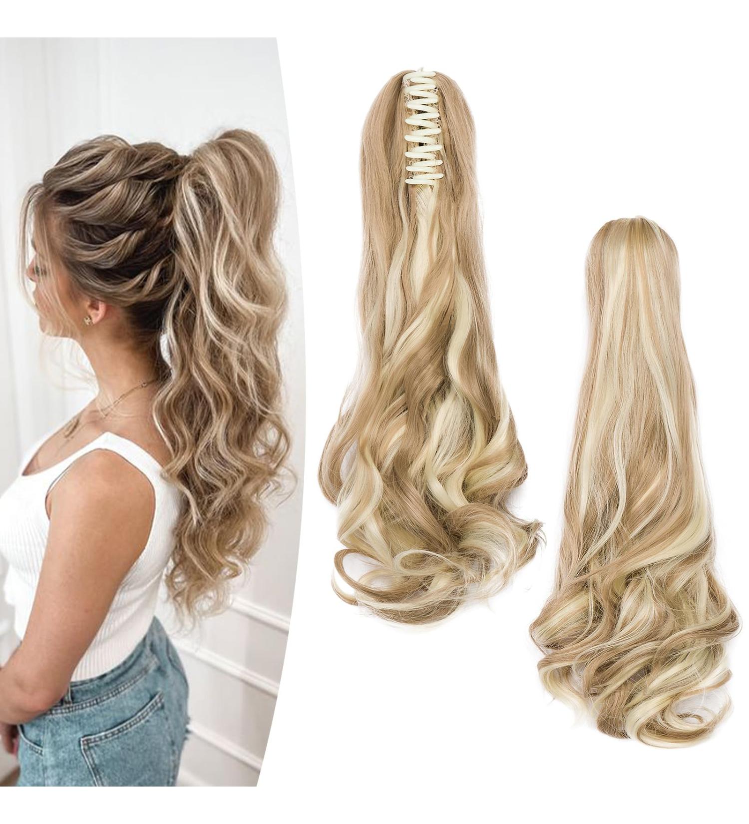 Shop Gairyan 50cm Ponytail Hair Extensions - Long Curly Claw Clip Wavy Synthetic Hair in Sandy Blonde & Bleached Blonde - Buy Online on GoSupps.com