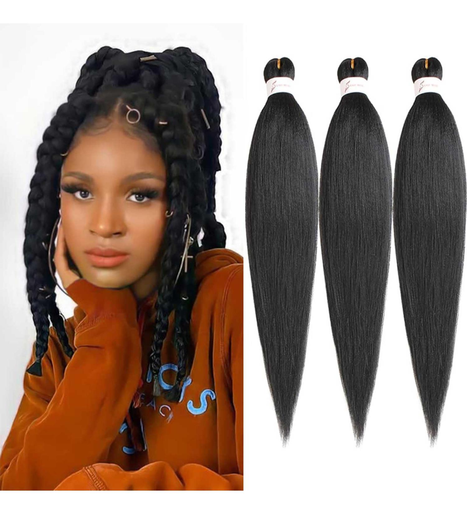Xtrend 16 Inch Natural Black EZ Braids 3Packs Pre-Stretched EZ Braiding Hair Extensions for Box Braids Hair Hot Water Setting Synthetic Fiber Hair Extensions(3Packs 1B#) 16 Inch (Pack of 3) 1B# - Buy Online on GoSupps.com