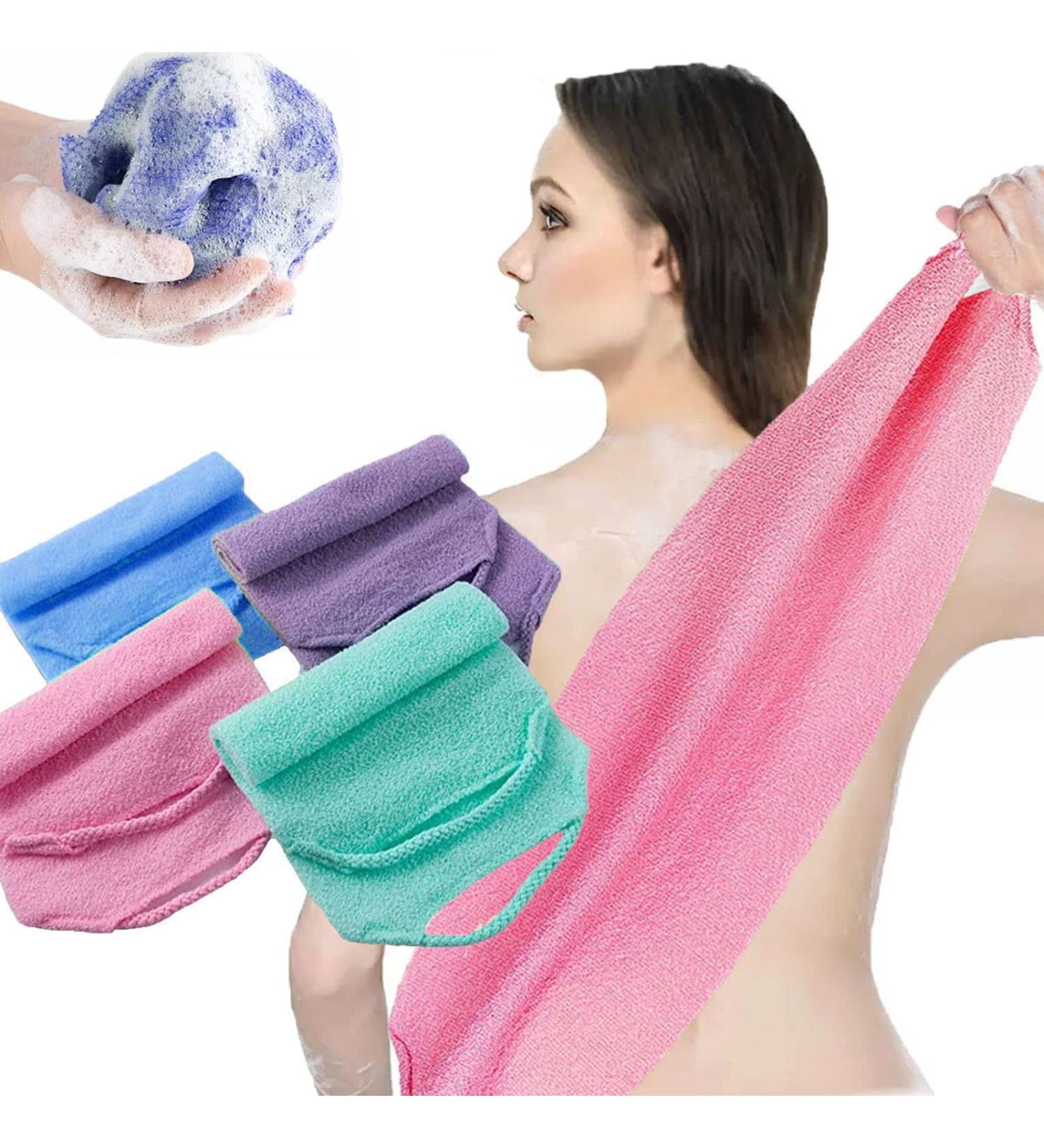 4 Pack Exfoliating Back Scrubber - Extended Length Nylon Bath Towel for Deep Cleaning and Massages - Buy Online on GoSupps.com
