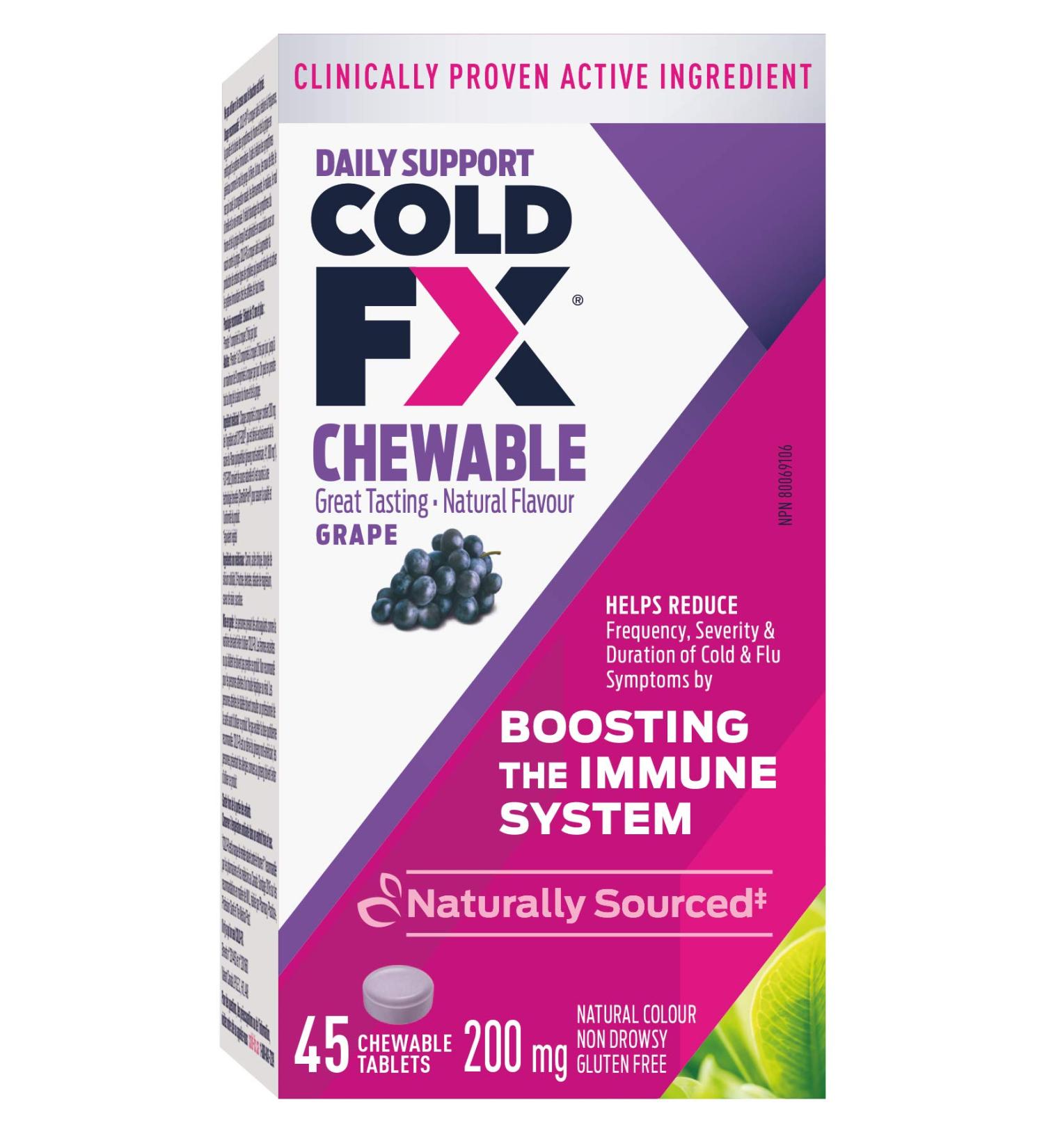 COLD-FX Grape Chewables Ginseng Extract Reduce Chance Cold and Flu Support Immune System - 45 Vegan Capsules Grape 45 count (Pack of 1) - Buy Online on GoSupps.com