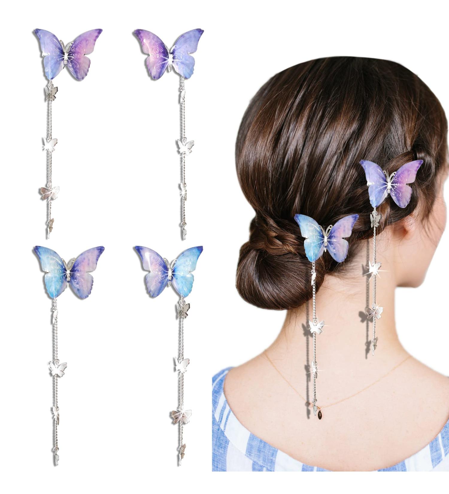 Philbinden Purple Butterfly Hair Clips - Set of 2 Pairs | Metal Butterfly Pendant Hair Accessories for Women and Girls - Buy Online on GoSupps.com