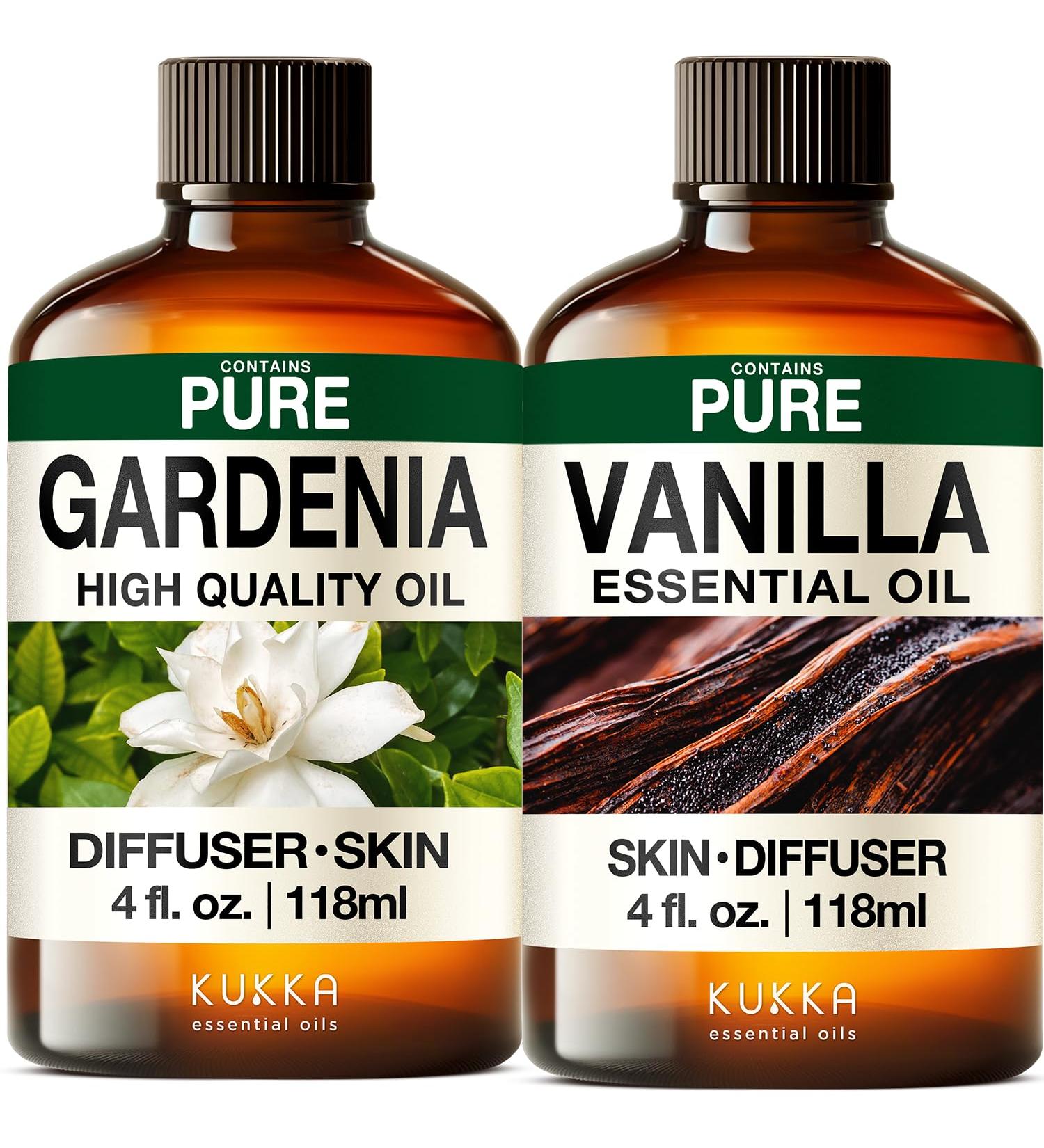 Gardenia Essential Oil for Diffuse & Vanilla Essential Oil for Diffuser Set - Aromatherapy Grade Essential Oils Set - 2X 4 Fl Oz - Kukka - Buy Online on GoSupps.com