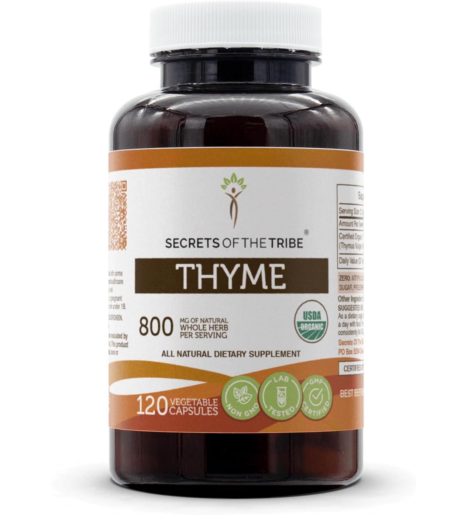 Secrets of the Tribe Thyme 800 Mg USDA Organic Thyme Thymus Vulgaris Dried Leaf 120 Capsules - Buy Online on GoSupps.com