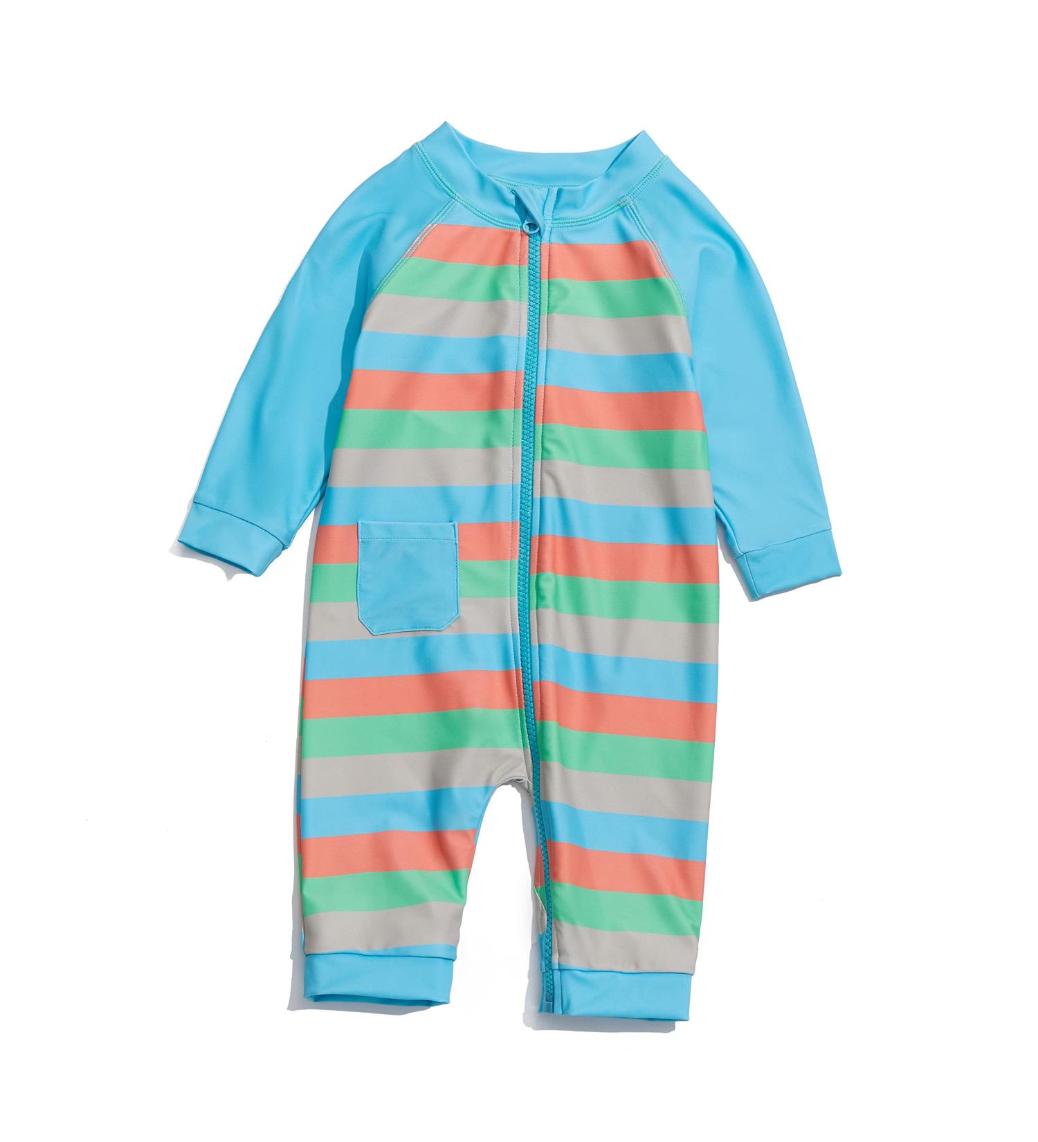 Bonverano Baby Boys Swimsuit | UPF 50+ Sun Protection | Full-Length Zipper | 12 Months | Blue / Grey - Buy Online on GoSupps.com