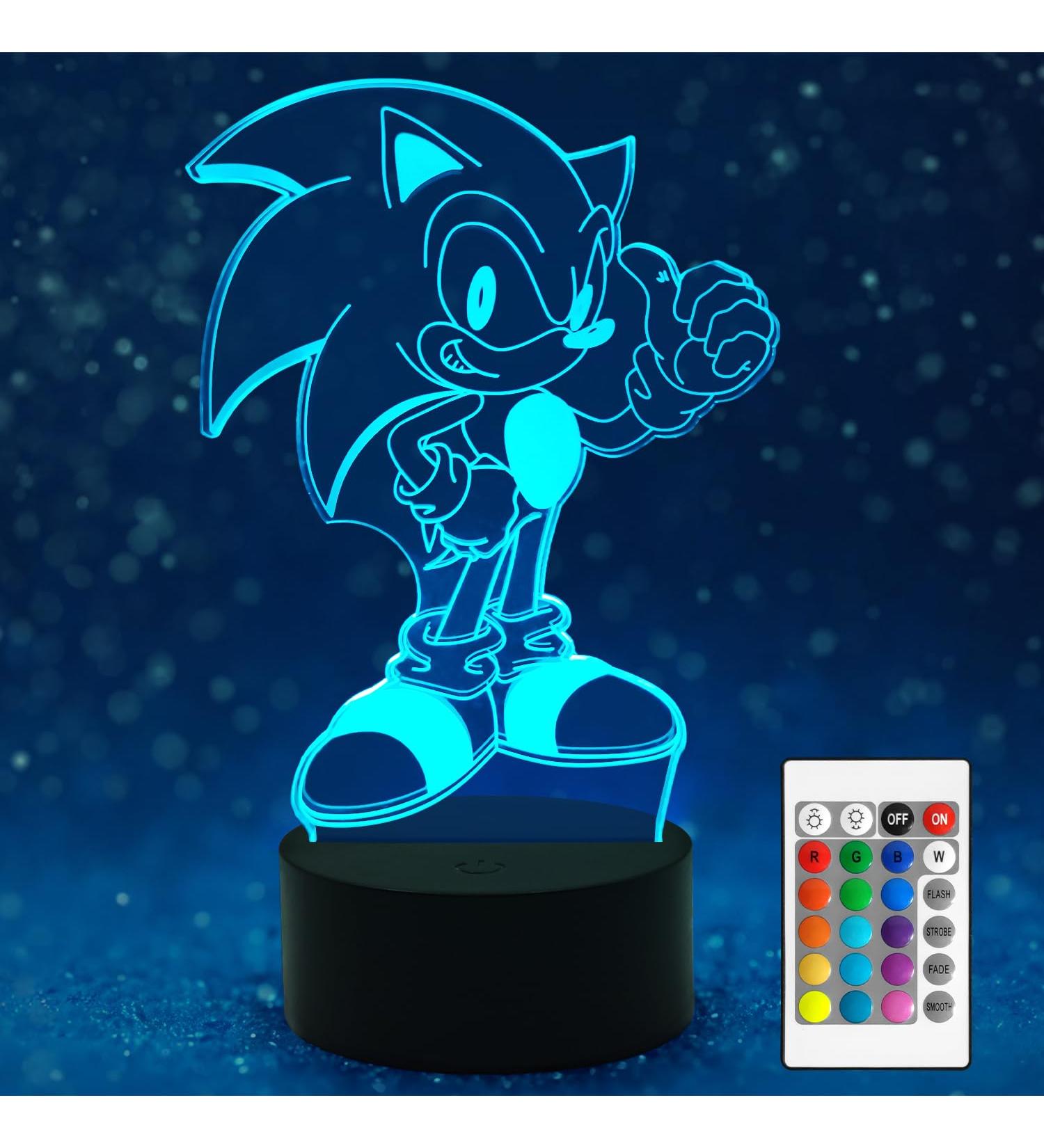 AIRUEEK Sonic the Hedgehog 3D Night Light | 16 Color LED Illusion Lamp | Bedroom Decor & Birthday Gifts for Men | Unique Fathers Day Gift - Buy Online on GoSupps.com